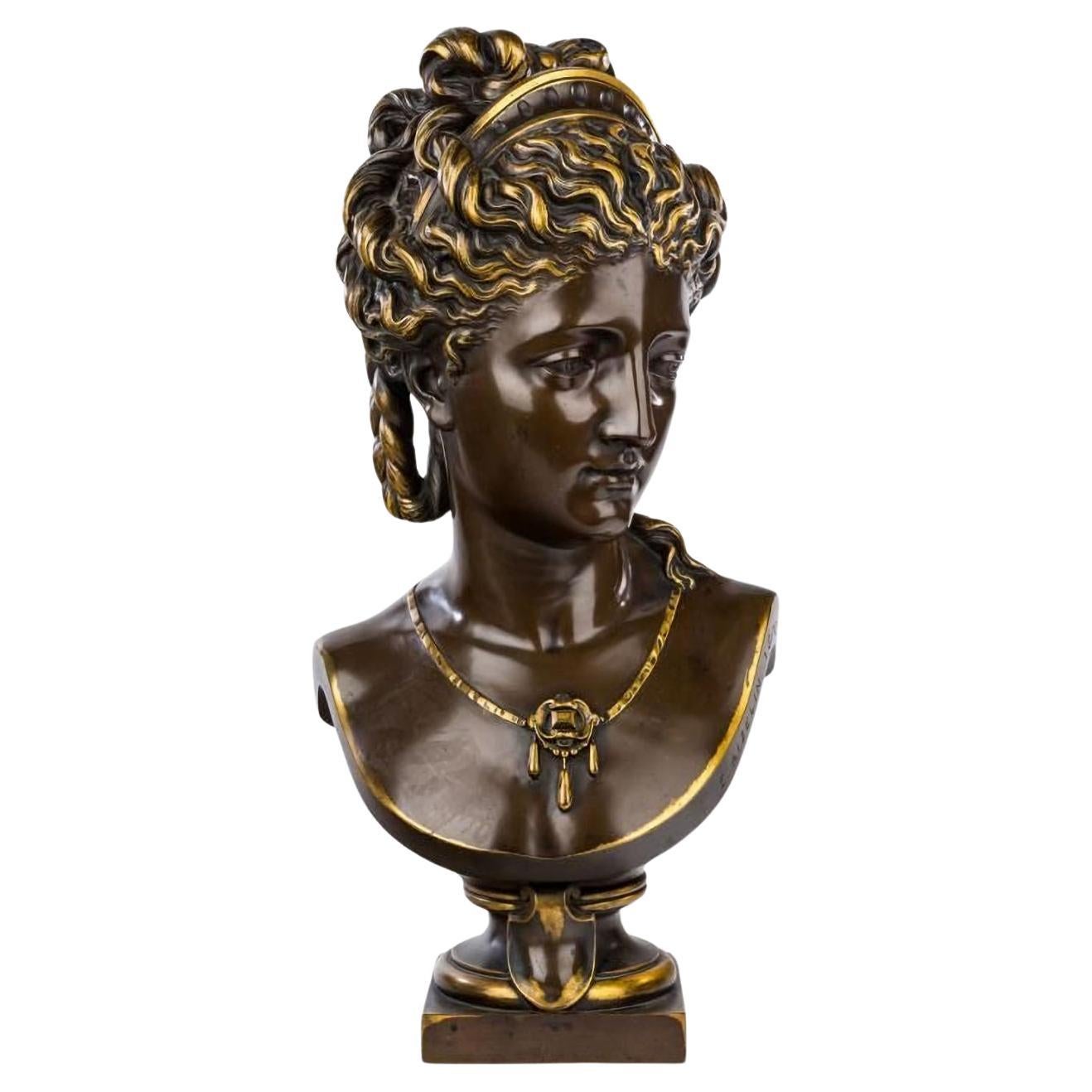 Buste féminin néoclassique Barbedienne en bronze d'Eugène Aizelin daté de 1870 en vente