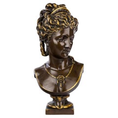 Buste féminin néoclassique Barbedienne en bronze d'Eugène Aizelin daté de 1870