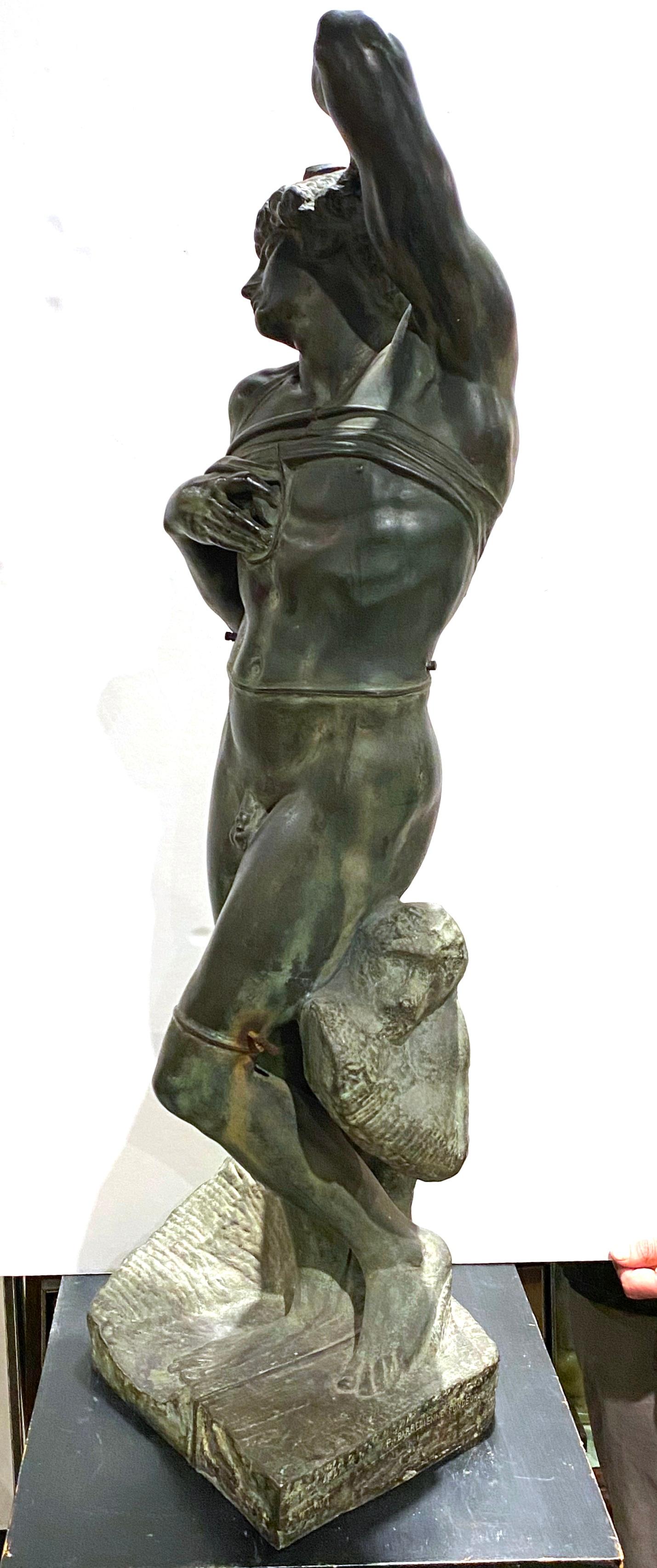 French Barbedienne 'Dying Slave' After Michelangelo Grand Tour Cast Bronze Sculpture