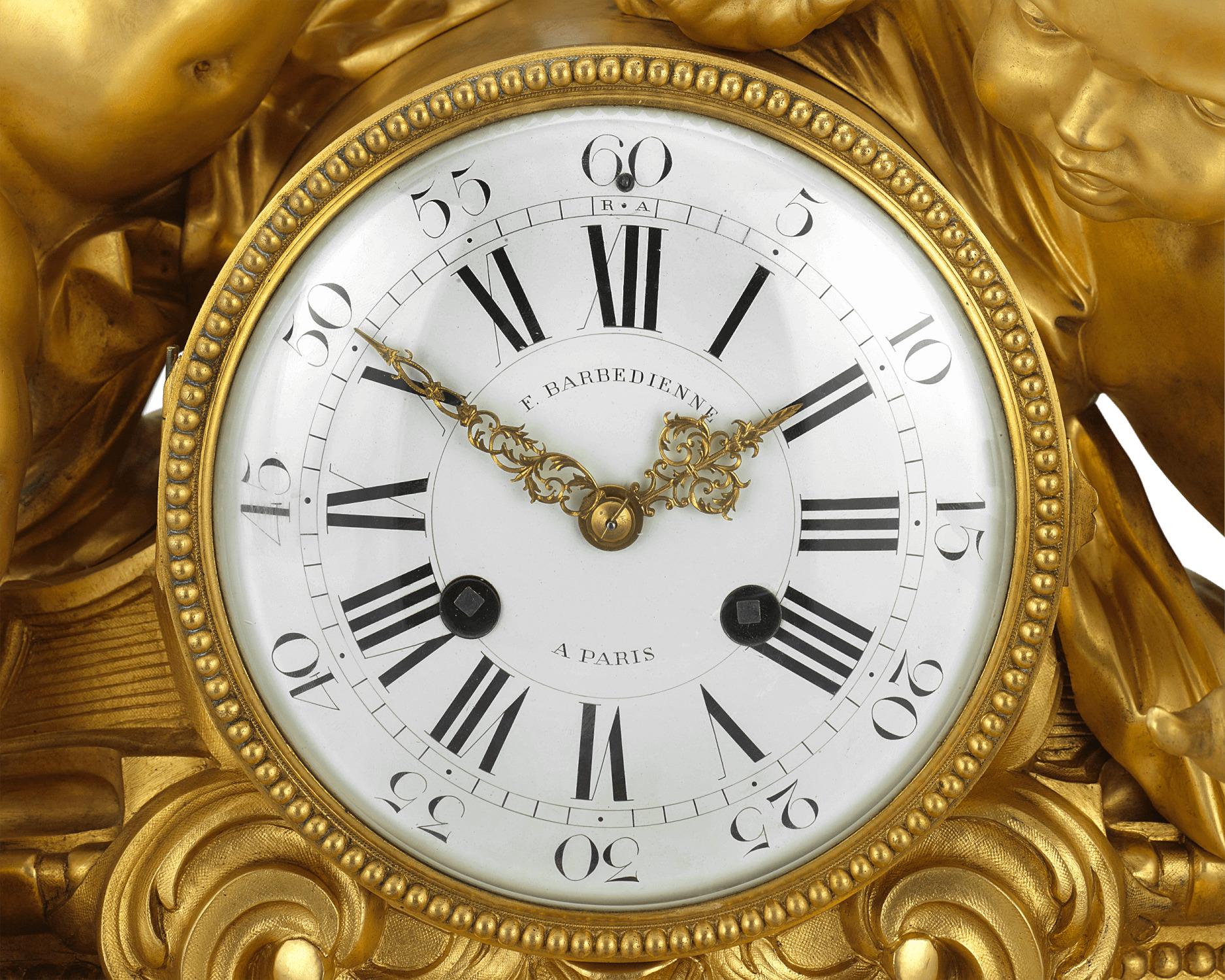 Louis XV Barbedienne Gilt Bronze Mantel Clock