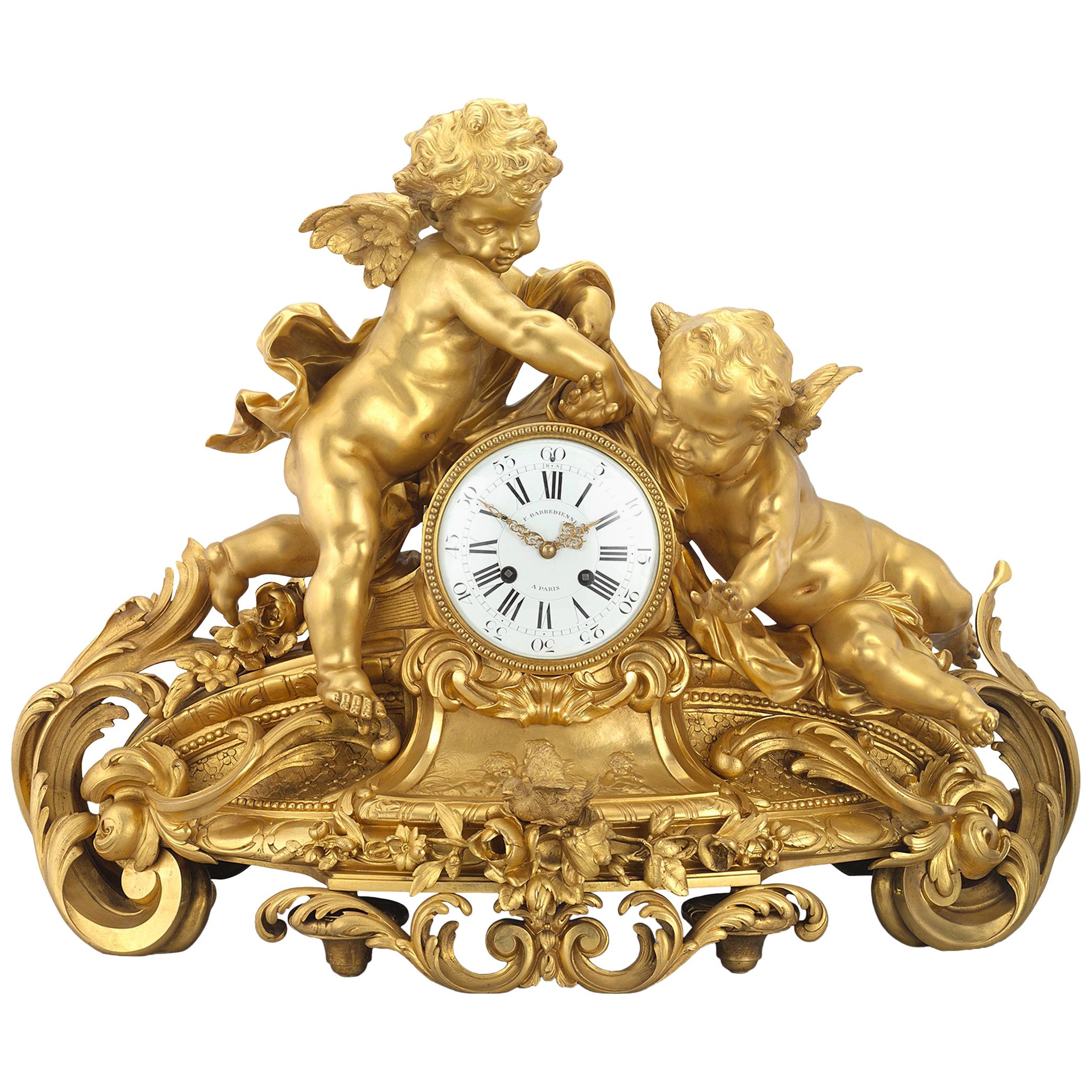 Barbedienne Gilt Bronze Mantel Clock