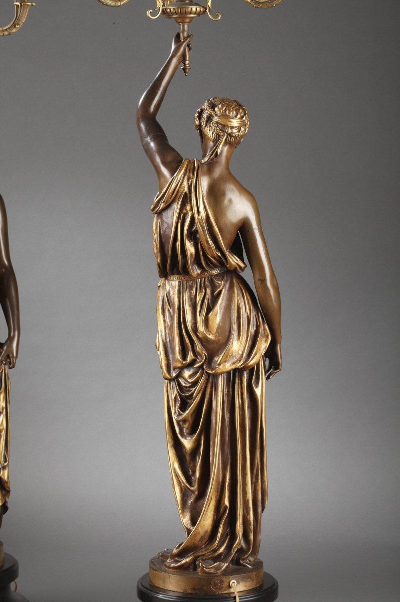 BARBEDIENNE - Pair of 19th Century Bronze Torchières by DUBOIS & FALGUIERE For Sale 1