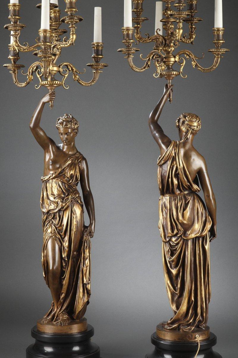 BARBEDIENNE - Pair of 19th Century Bronze Torchières by DUBOIS & FALGUIERE For Sale 2