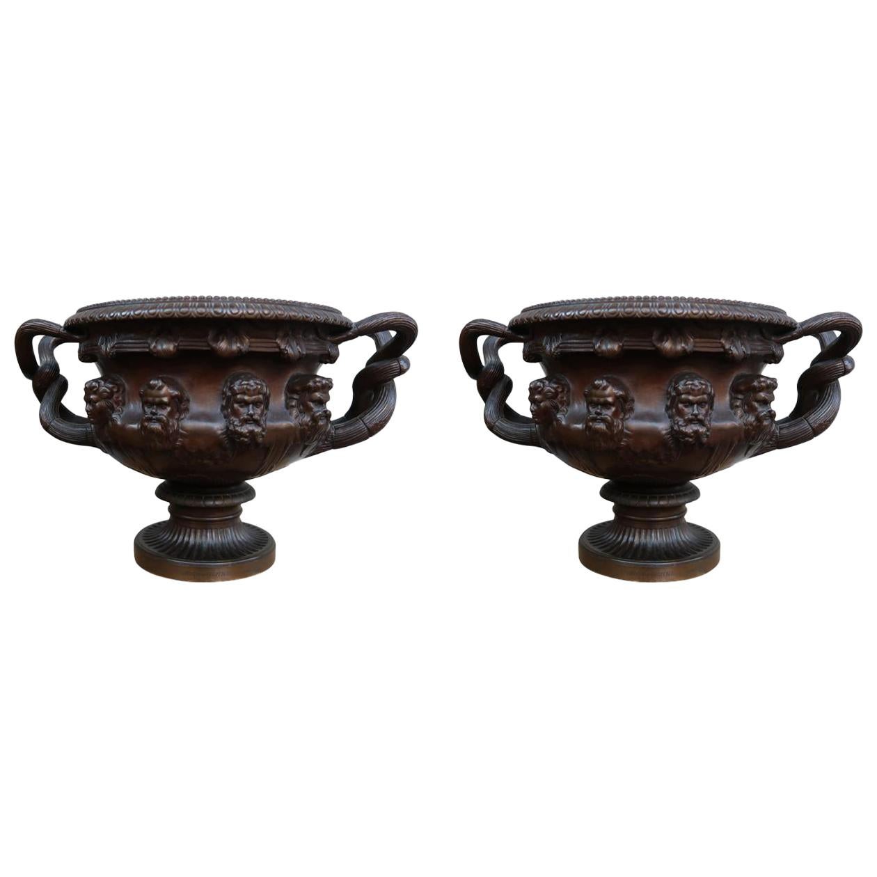 Barbedienne Pair of Bronze Neoclassical French Vases, 19th Century For Sale