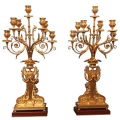 Barbedienne Pair of Large Gilded Bronze Candelabras, 1880s