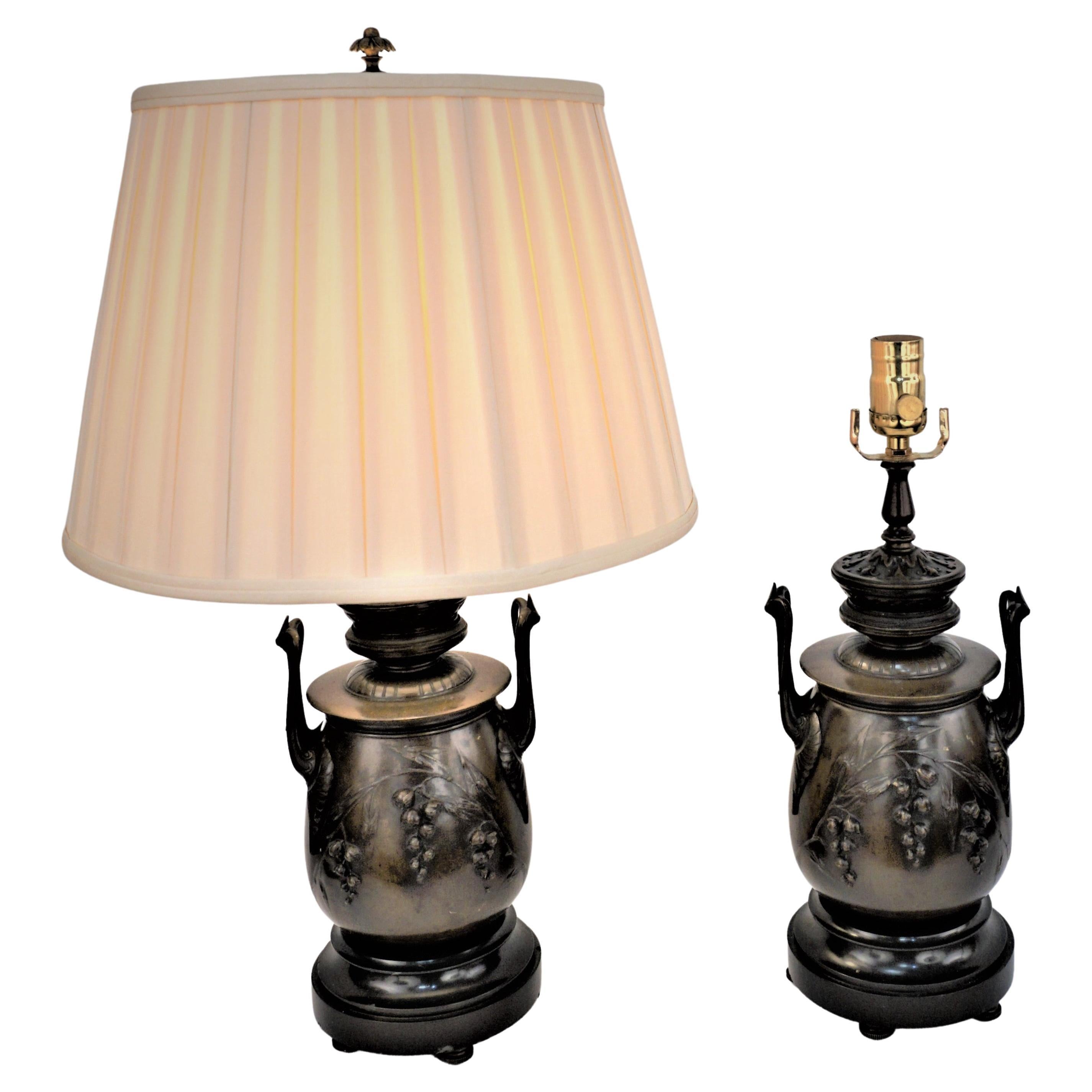 Barbedienne Style, Pair Bronze Urn Table Lamps