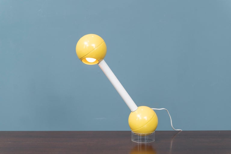 BarBell table lamp designed by John Mascheroni for Georg Kovacs.
 Pop art form enameled steel table lamp on a lucite base, works as it should.