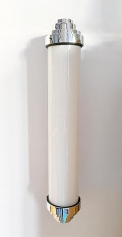 Barber French Wall Lamp or Light in Polished Metal Cylindrical White Lamp, 1930s