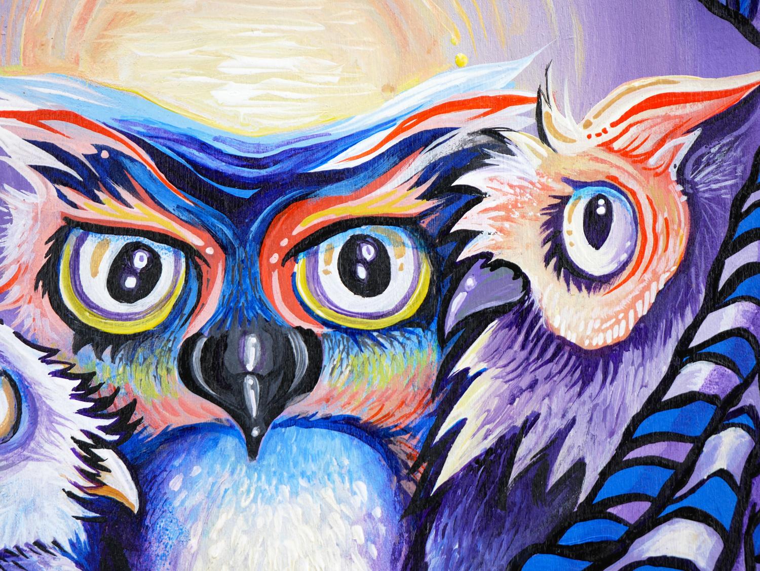 Purple Abstract Contemporary Owl Painting  For Sale 4