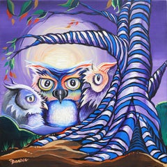 Peinture de hibou abstrait contemporaine violette 