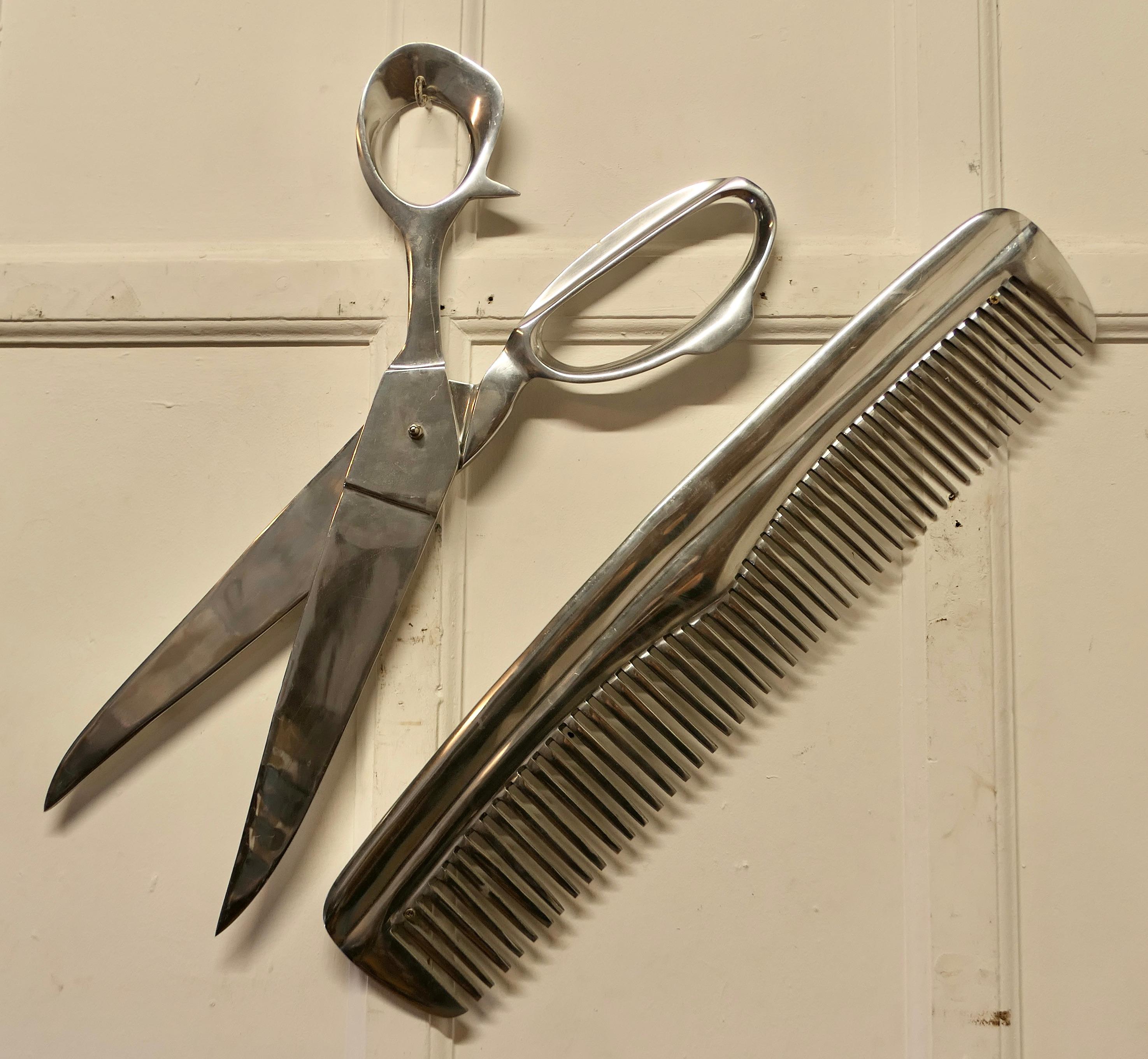 Mid-20th Century Barber Shop Trade Sign, Giant Comb and Scissors   Larger than life
