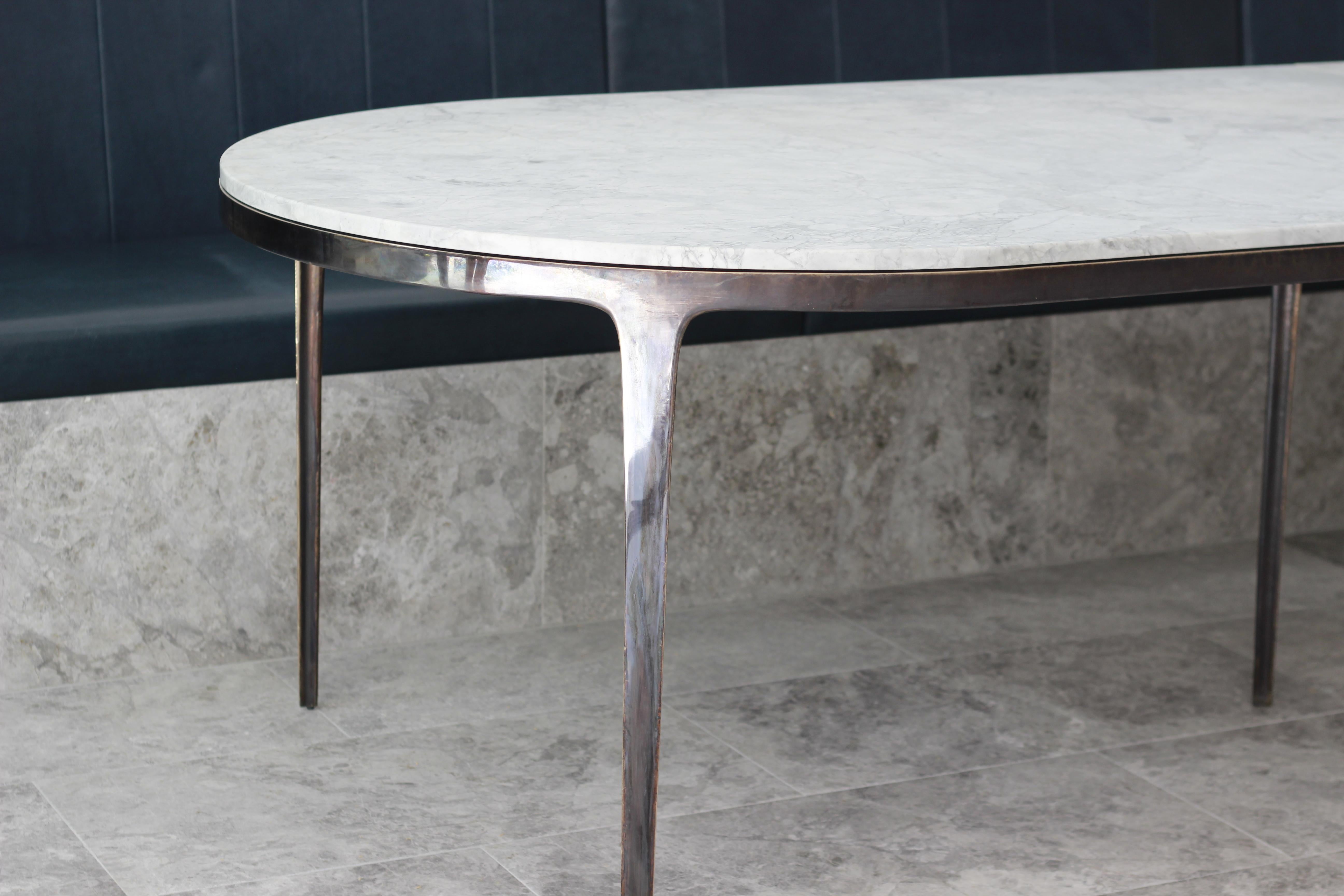 Blackened Barbera 'Bronze' Oval Table, Modern Solid Bronze Base with Stone Top For Sale