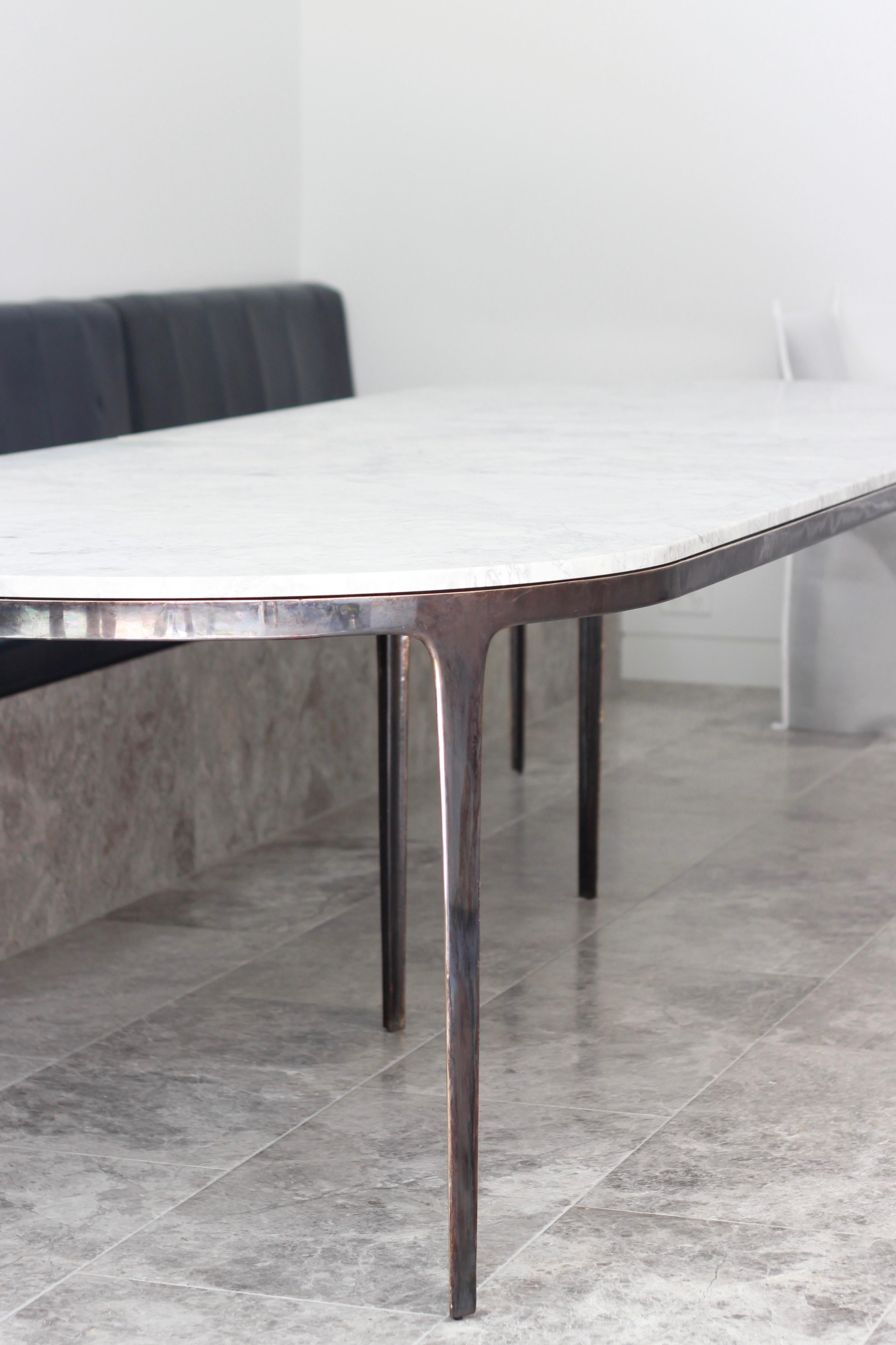 Contemporary Barbera 'Bronze' Oval Table, Modern Solid Bronze Base with Stone Top For Sale
