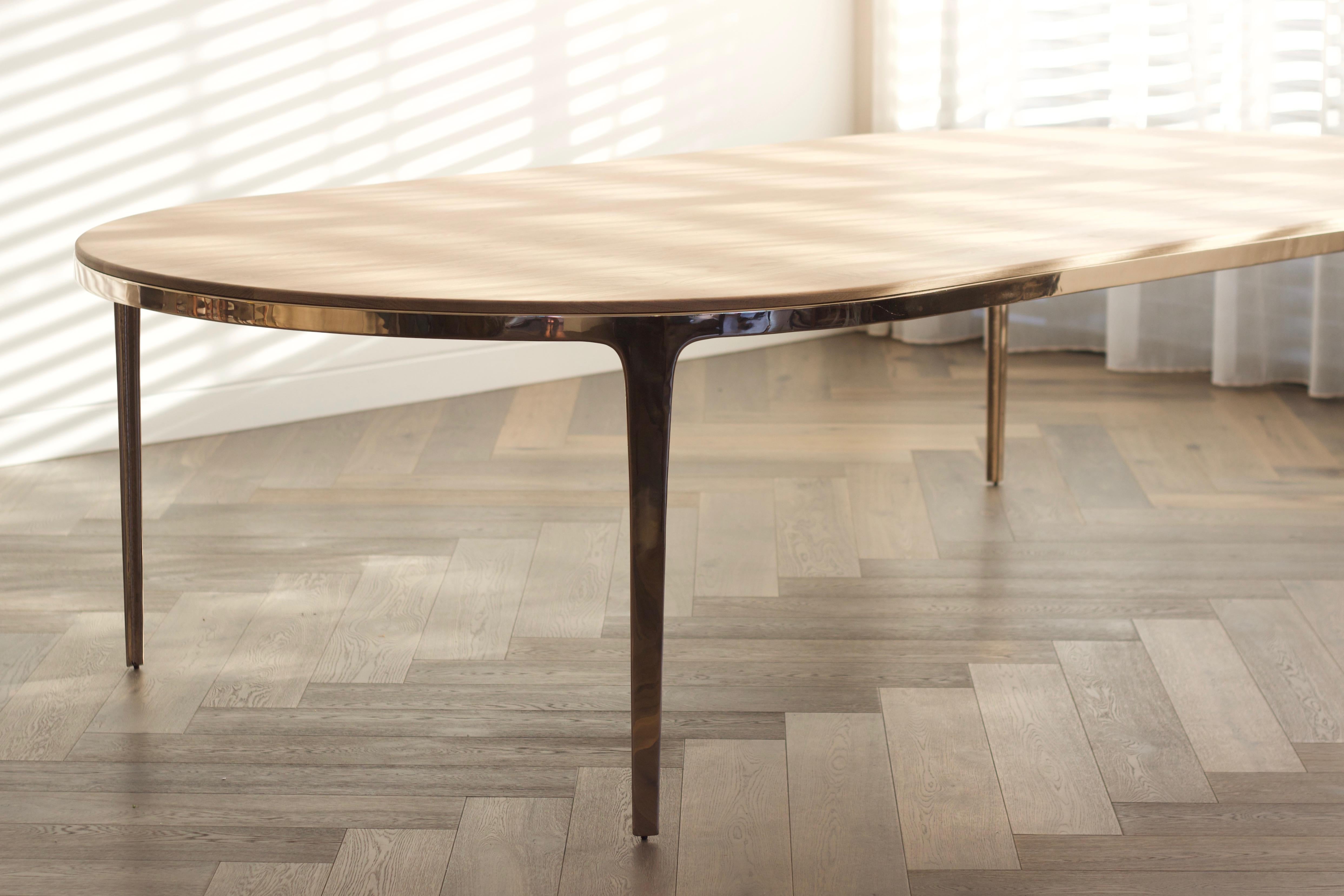 Blackened Barbera 'Bronze' Oval Table, Modern Solid Bronze Base with Timber Top For Sale