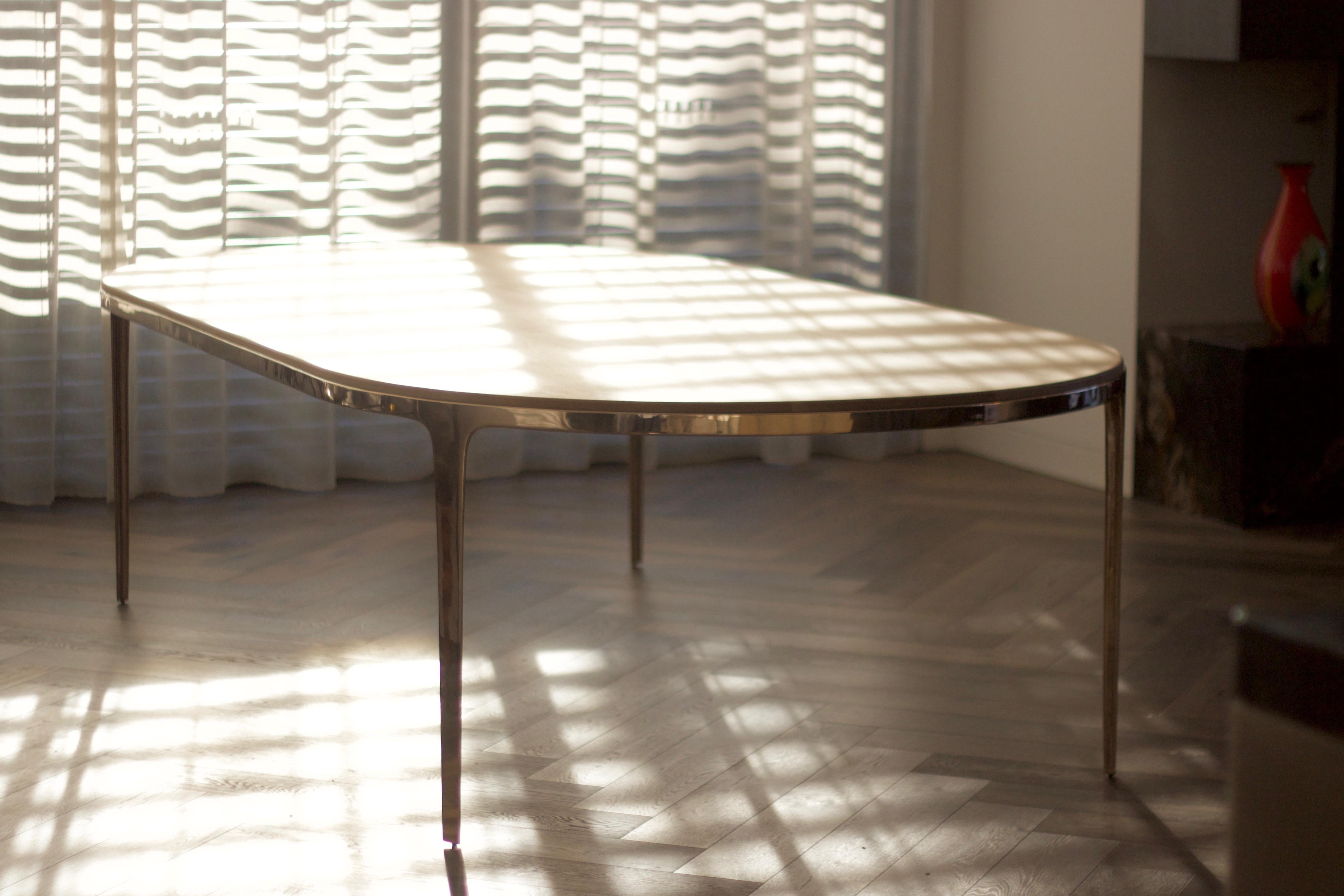 Barbera 'Bronze' Oval Table, Modern Solid Bronze Base with Timber Top In New Condition For Sale In Melbourne, Victoria