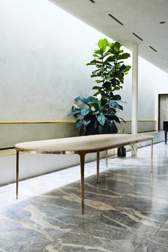 Barbera 'Bronze' Oval Table, Modern Solid Bronze Base with Timber Top