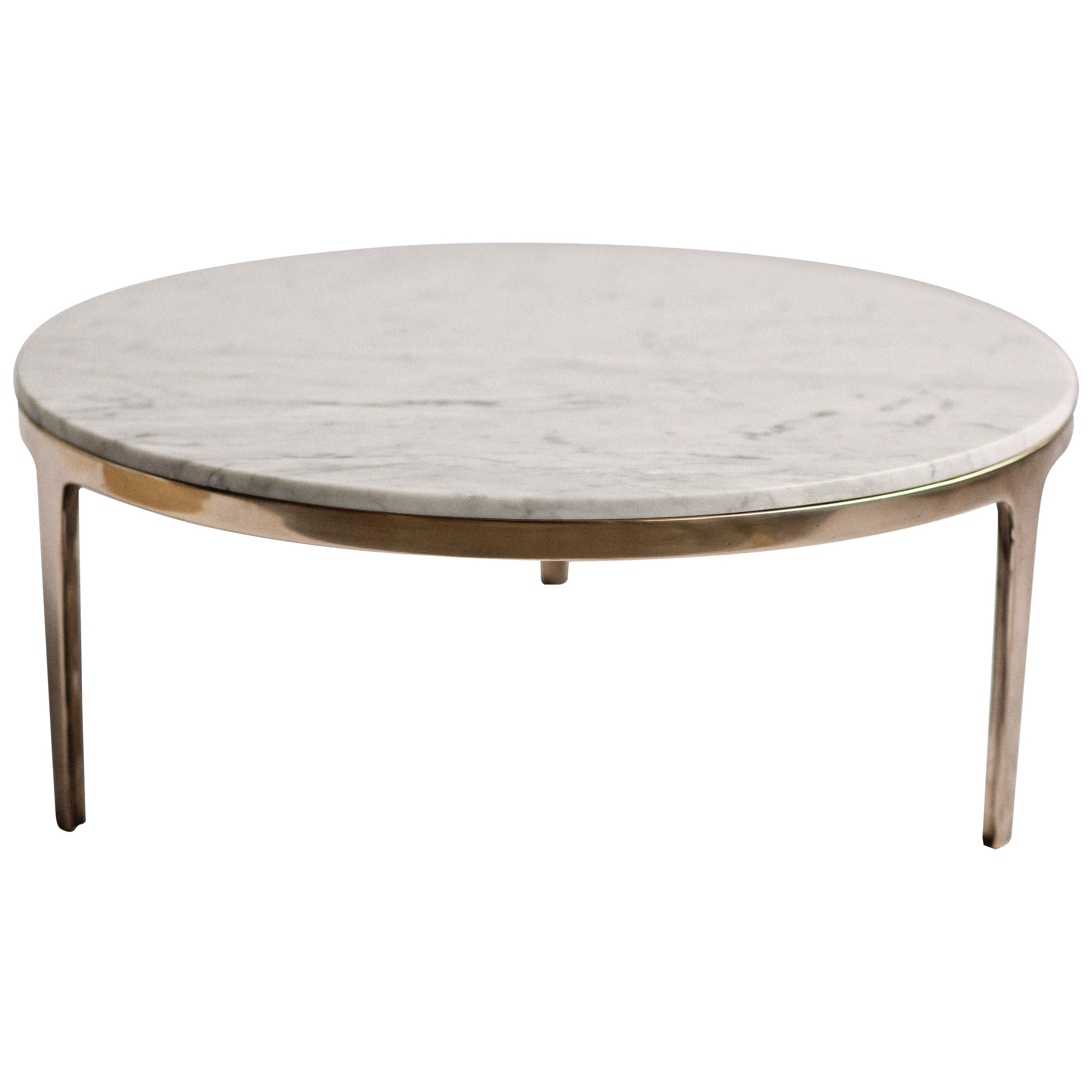 Barbera 'Bronze' Round Coffeetable, Modern Solid Bronze Base with Stone Top For Sale
