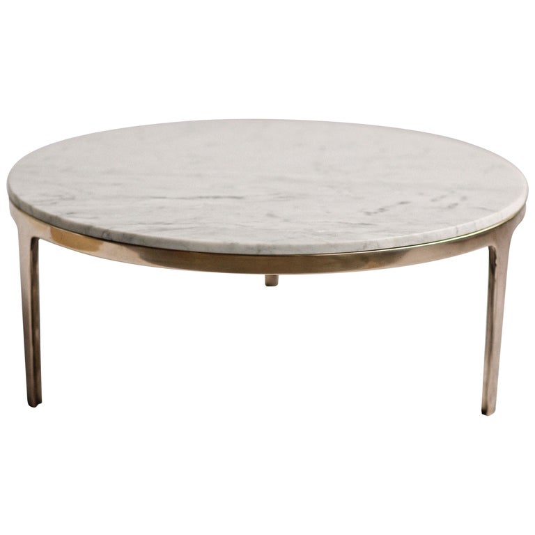 Antique Coffee And Cocktail Tables For, Roland Round White Stone Top With Bronze Metal Base Coffee Table
