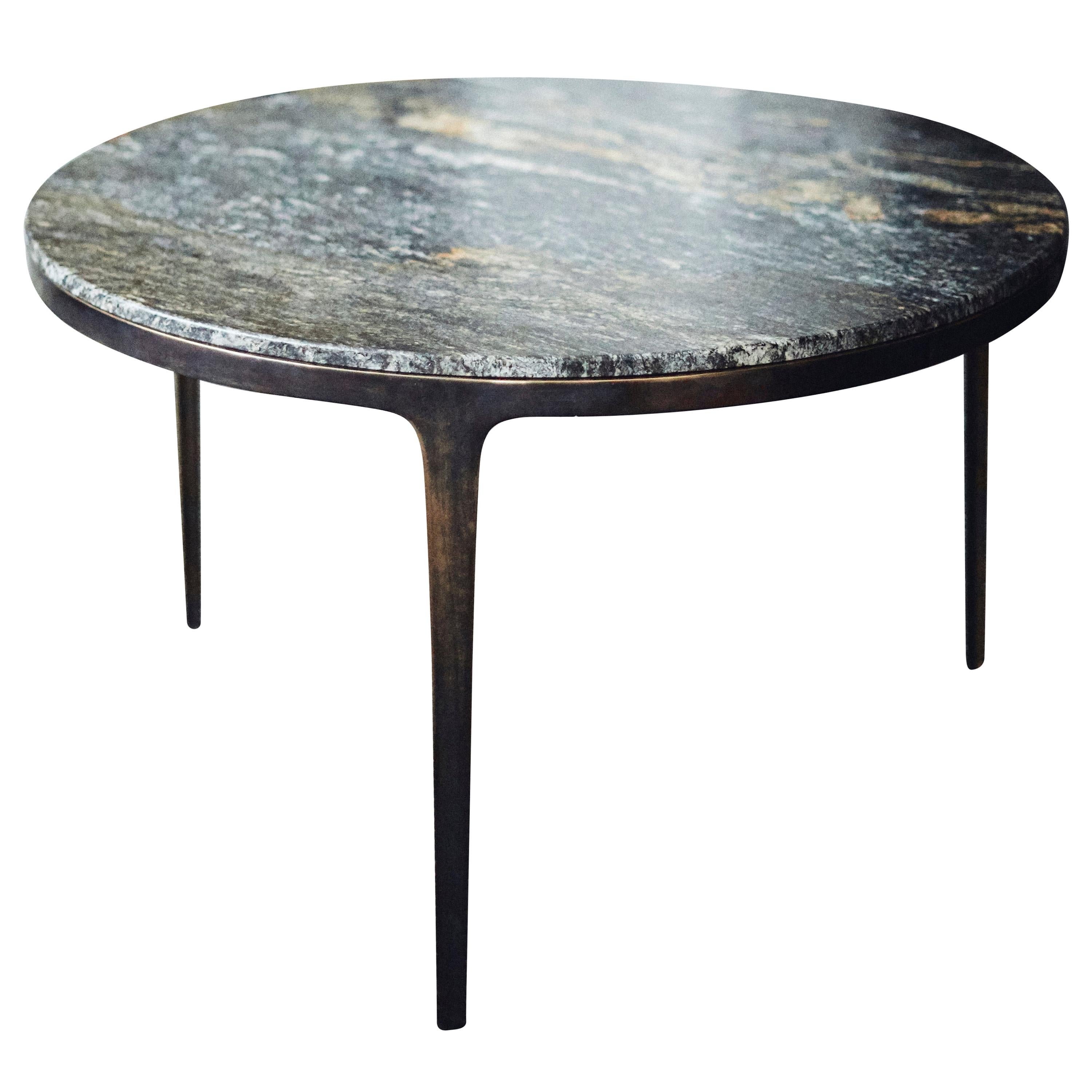 Barbera 'Bronze' Round Table, Modern Solid Bronze Base with Granite Stone Top