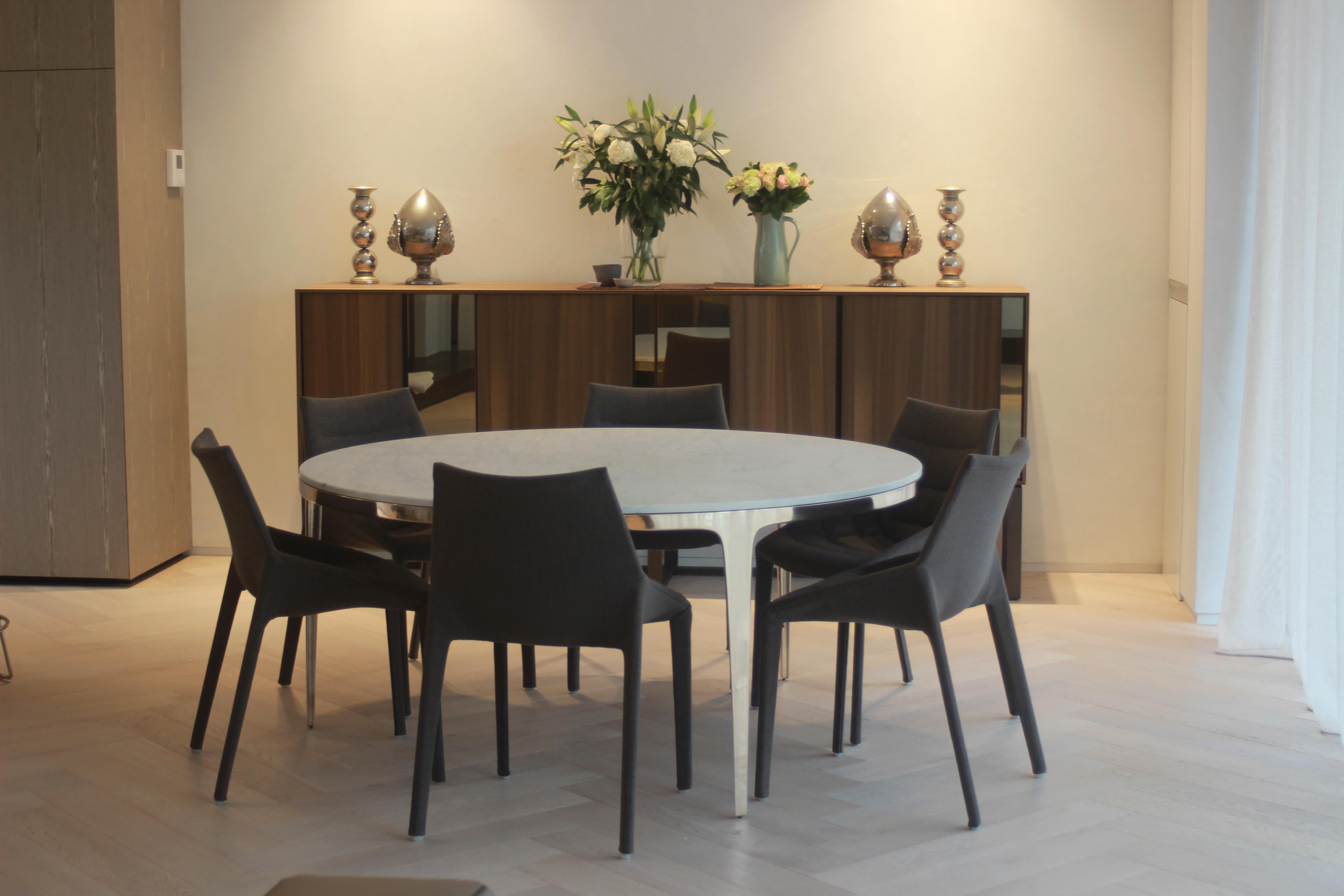 Barbera 'Bronze' Round Table, Modern Solid Bronze Base with Stone Top For Sale 1