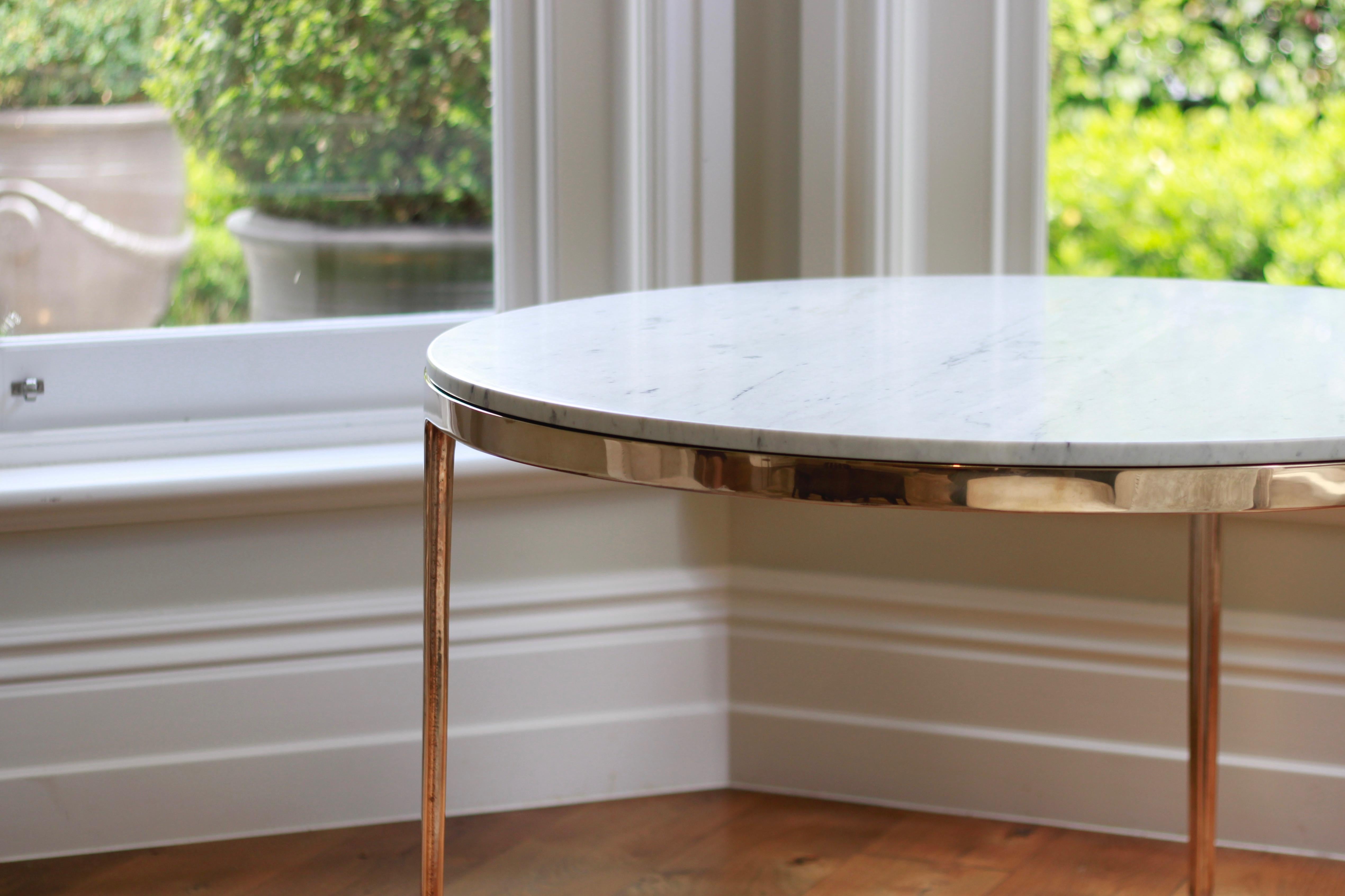 Brushed Barbera 'Bronze' Round Table, Modern Solid Bronze Base with Stone Top For Sale