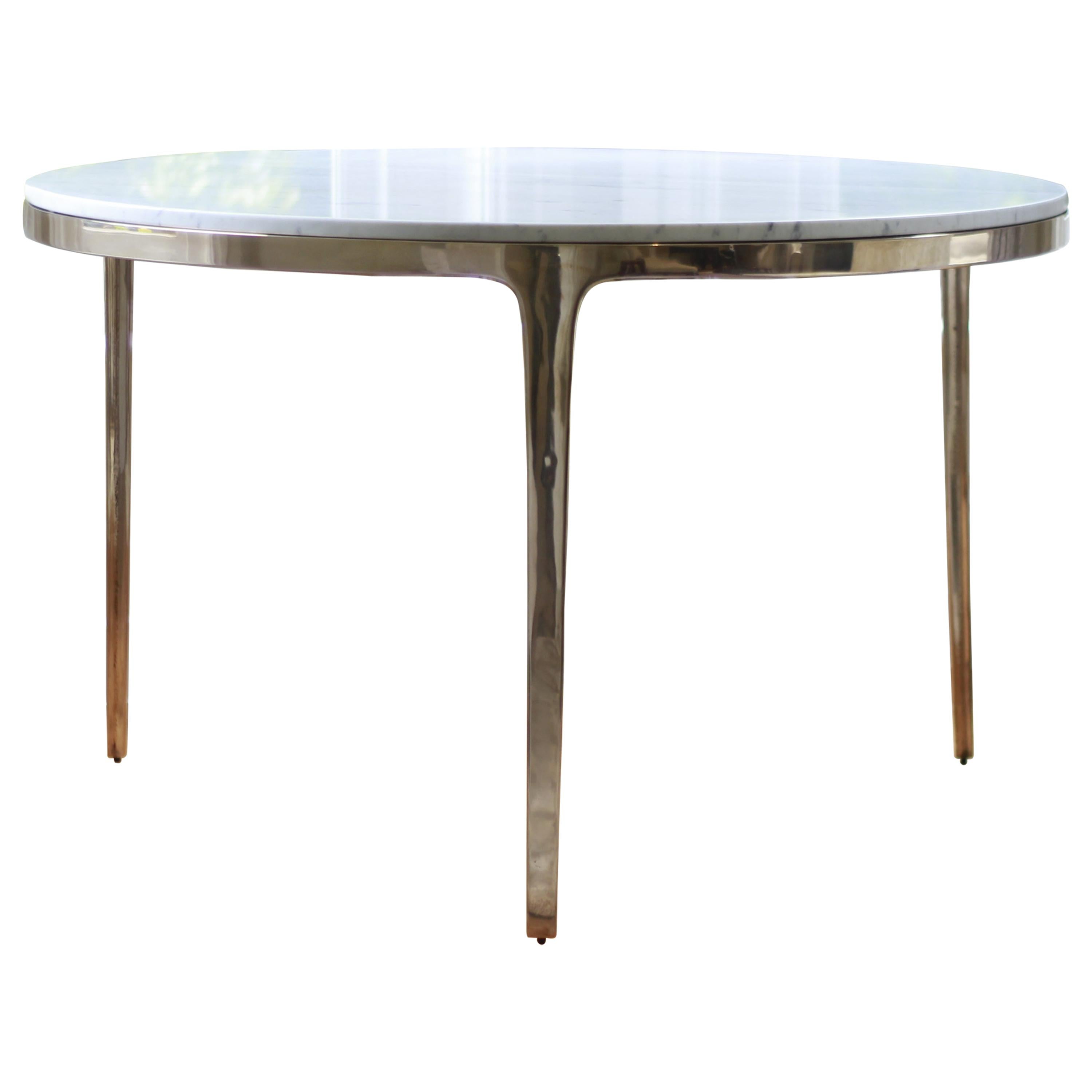 Table ronde Barbera en bronze massif, moderne avec plateau en pierre