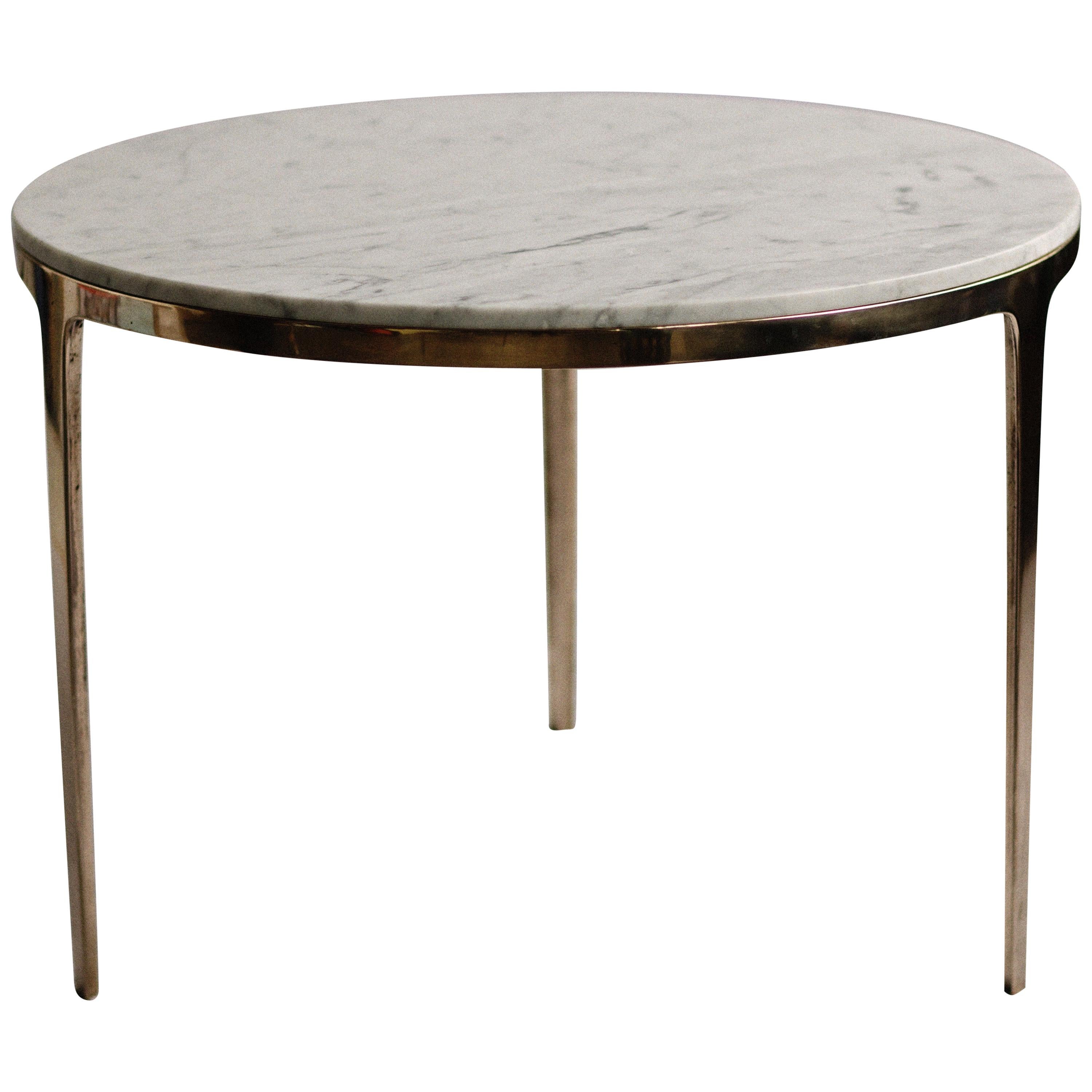 Table ronde Barbera en bronze massif, moderne avec plateau en pierre