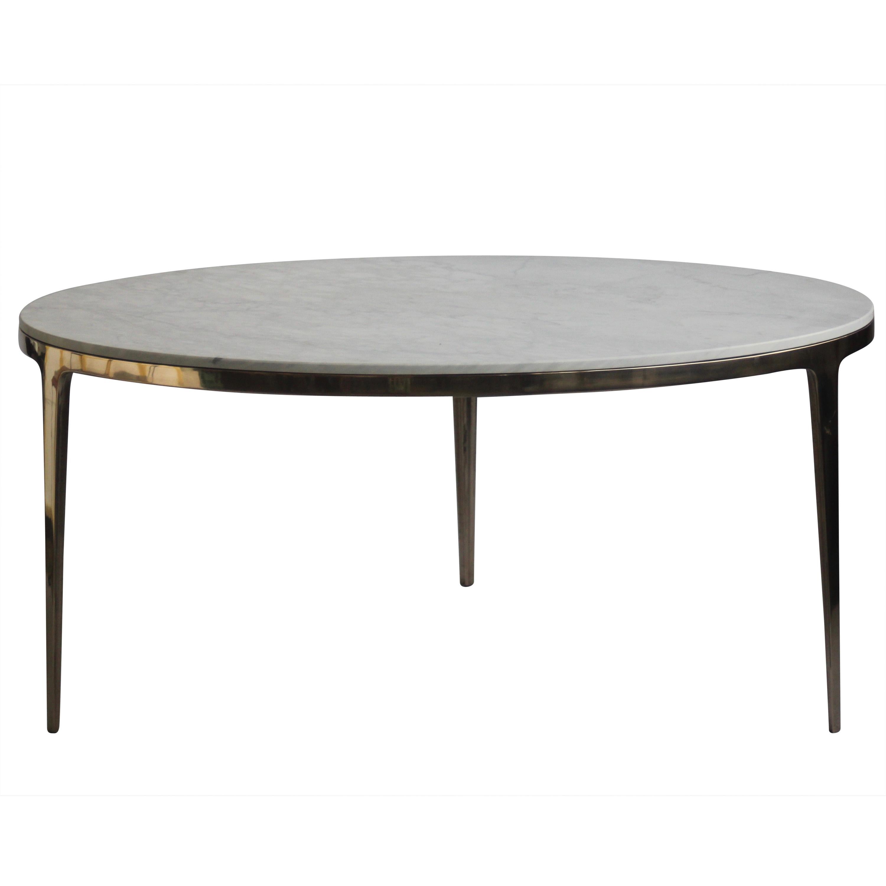 Runder Tisch „Bronze“ von Barbera, moderner Sockel aus massiver Bronze mit Steinplatte