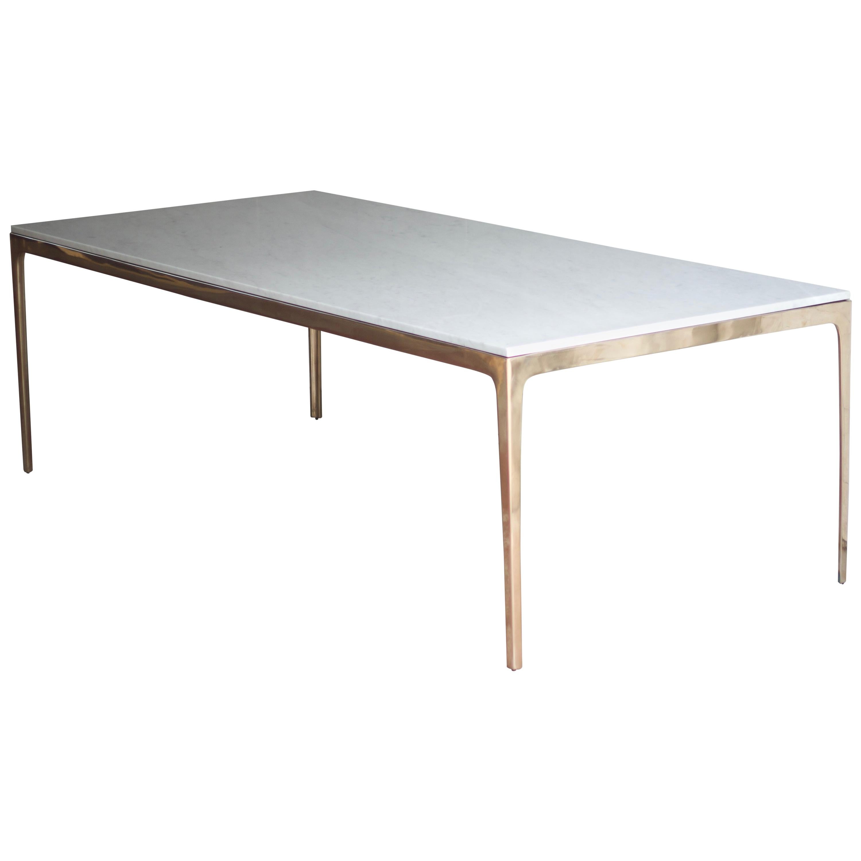 Barbera 'Bronze' Square Dining Table, Modern Solid Bronze Base with Stone Top For Sale