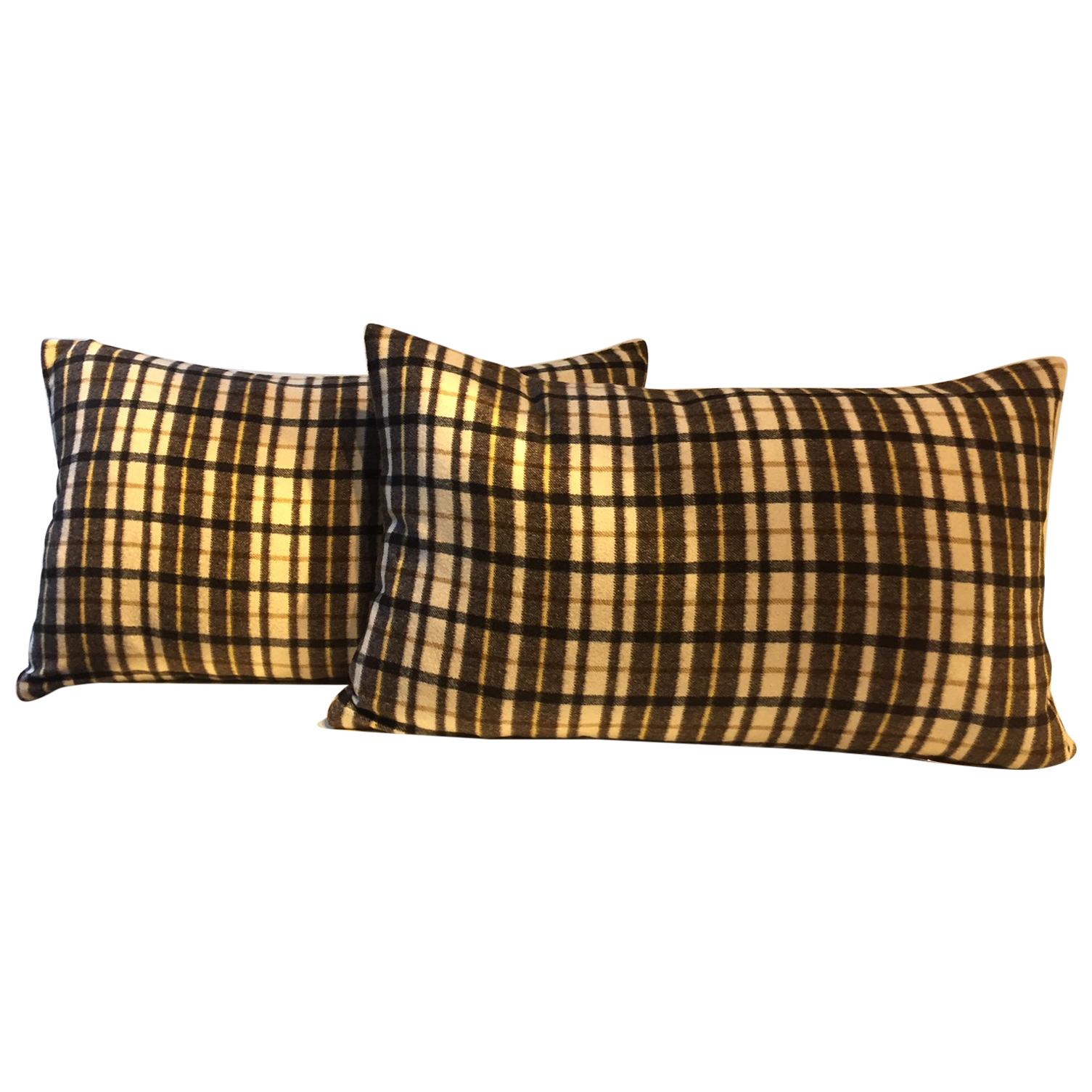 Barbera Cashmere Cushions Black and Brown Woven Check Pattern on Ivory