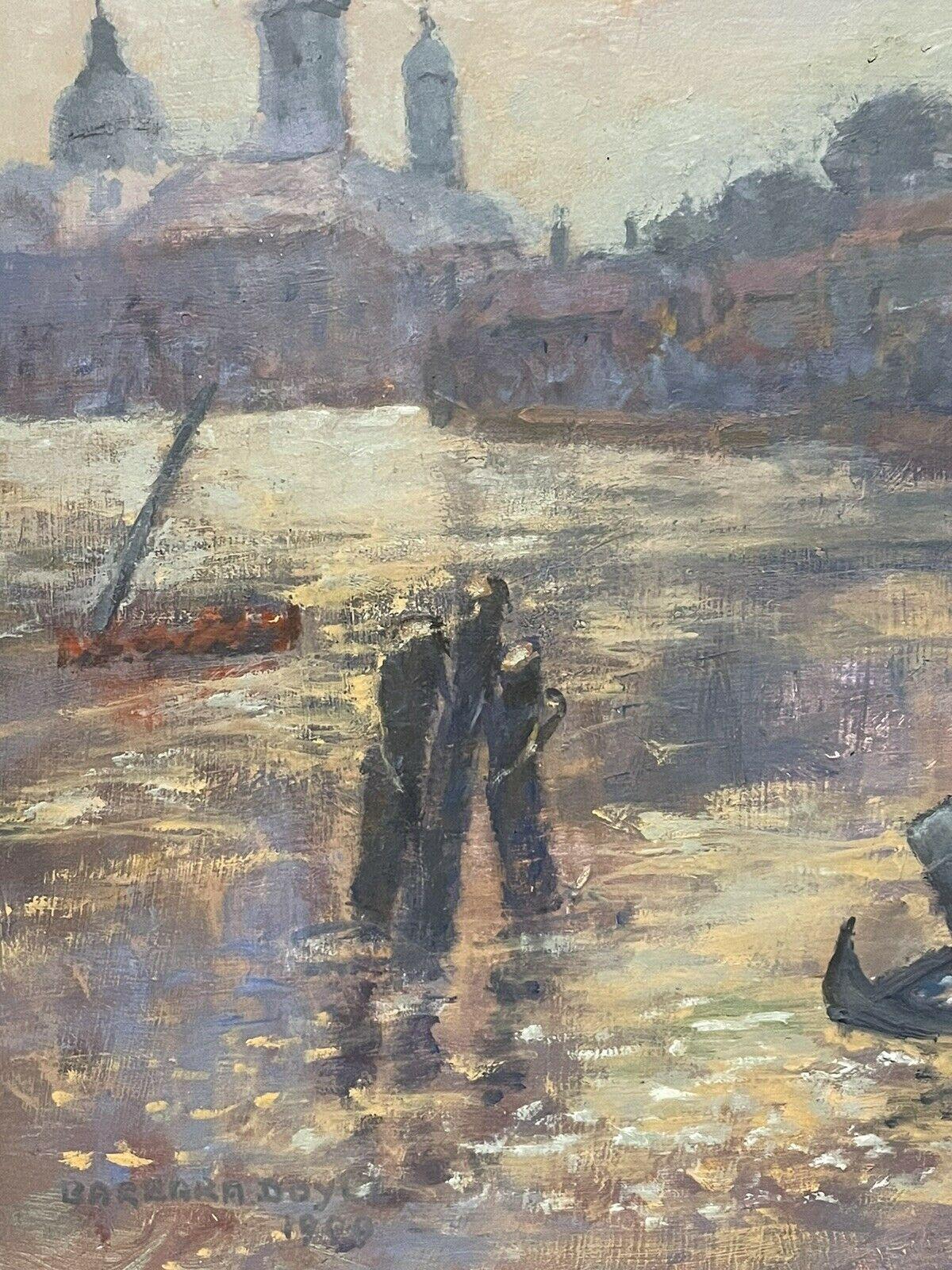 1970's MODERN BRITISH ENGLISH IMPRESSIONIST OIL PAINTING - GRAND CANAL VENICE - Gray Landscape Painting by Barbera Doyle