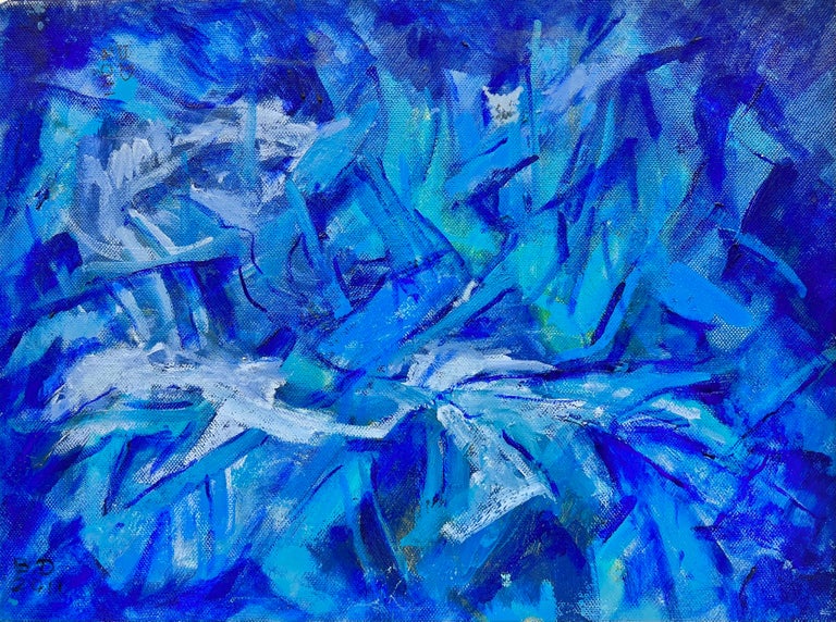Barbera Doyle - 1970's Modern British Oil Painting Symphony in Blue ...