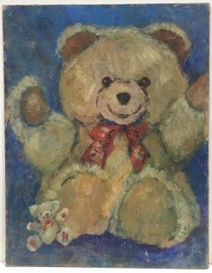 BARBARA DOYLE 1970's MODERN BRITISH OIL PAINTING - Teddy bear