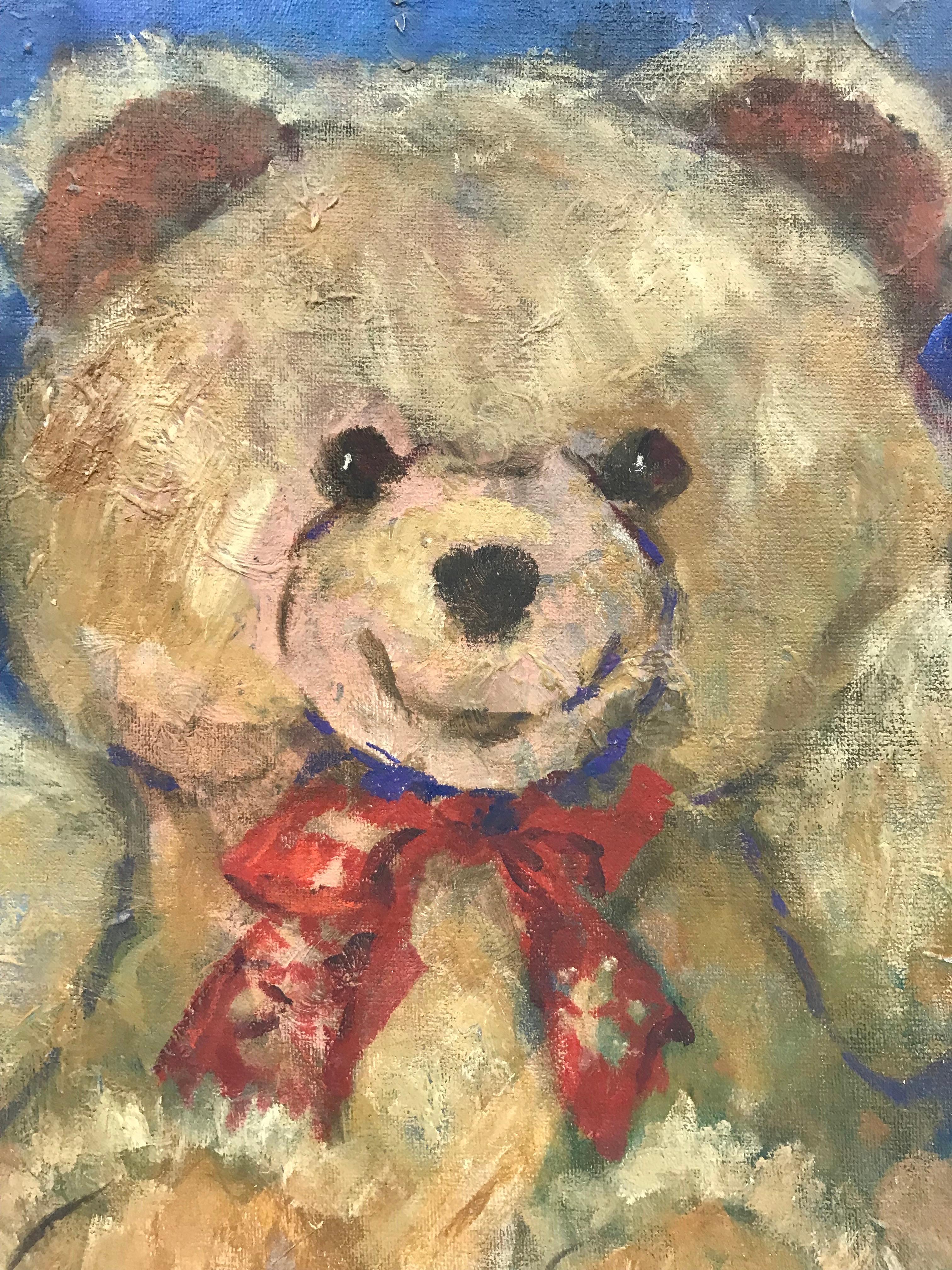  BARBARA DOYLE 1970er MODERN BRITISH OIL PAINTING - Teddybär (Impressionismus), Painting, von Barbera Doyle