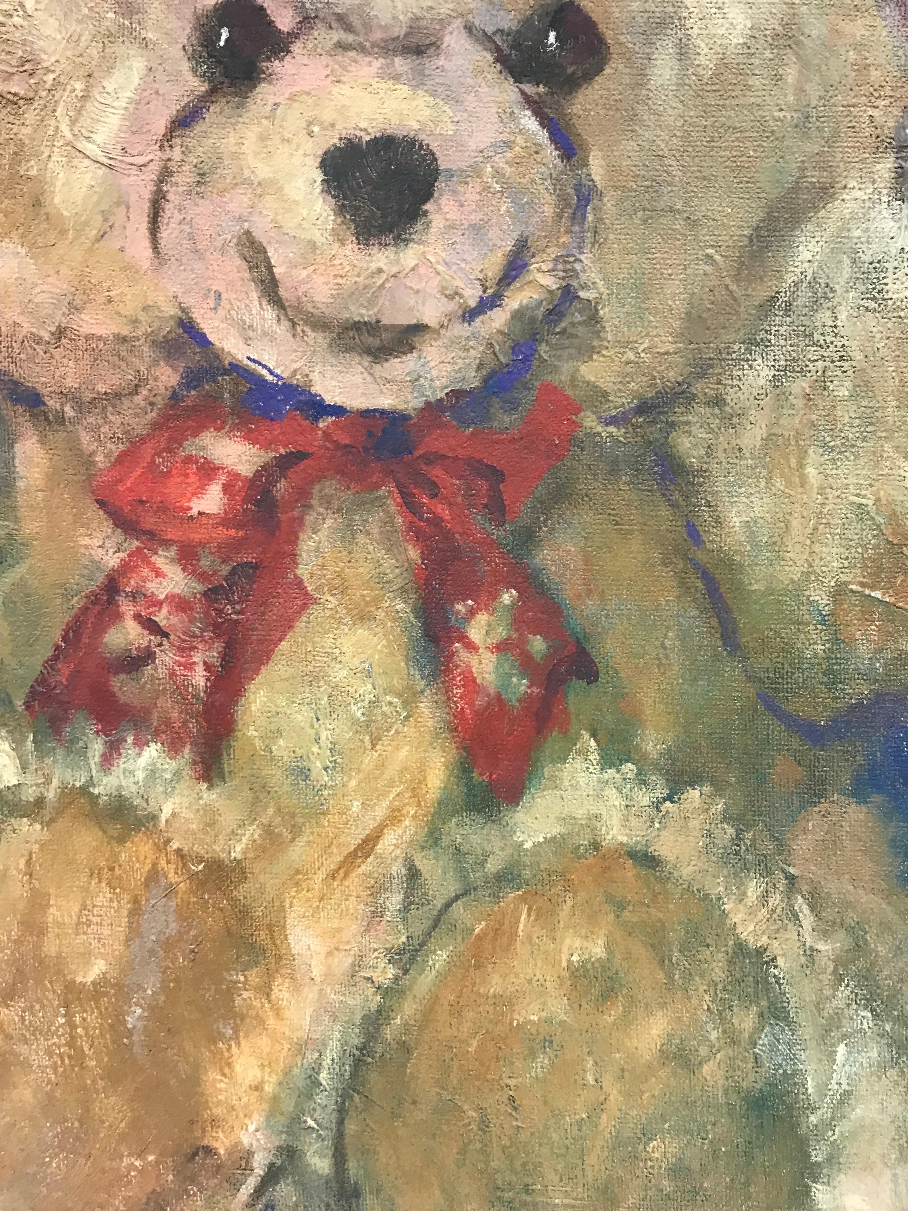  BARBARA DOYLE 1970er MODERN BRITISH OIL PAINTING - Teddybär (Grau), Still-Life Painting, von Barbera Doyle