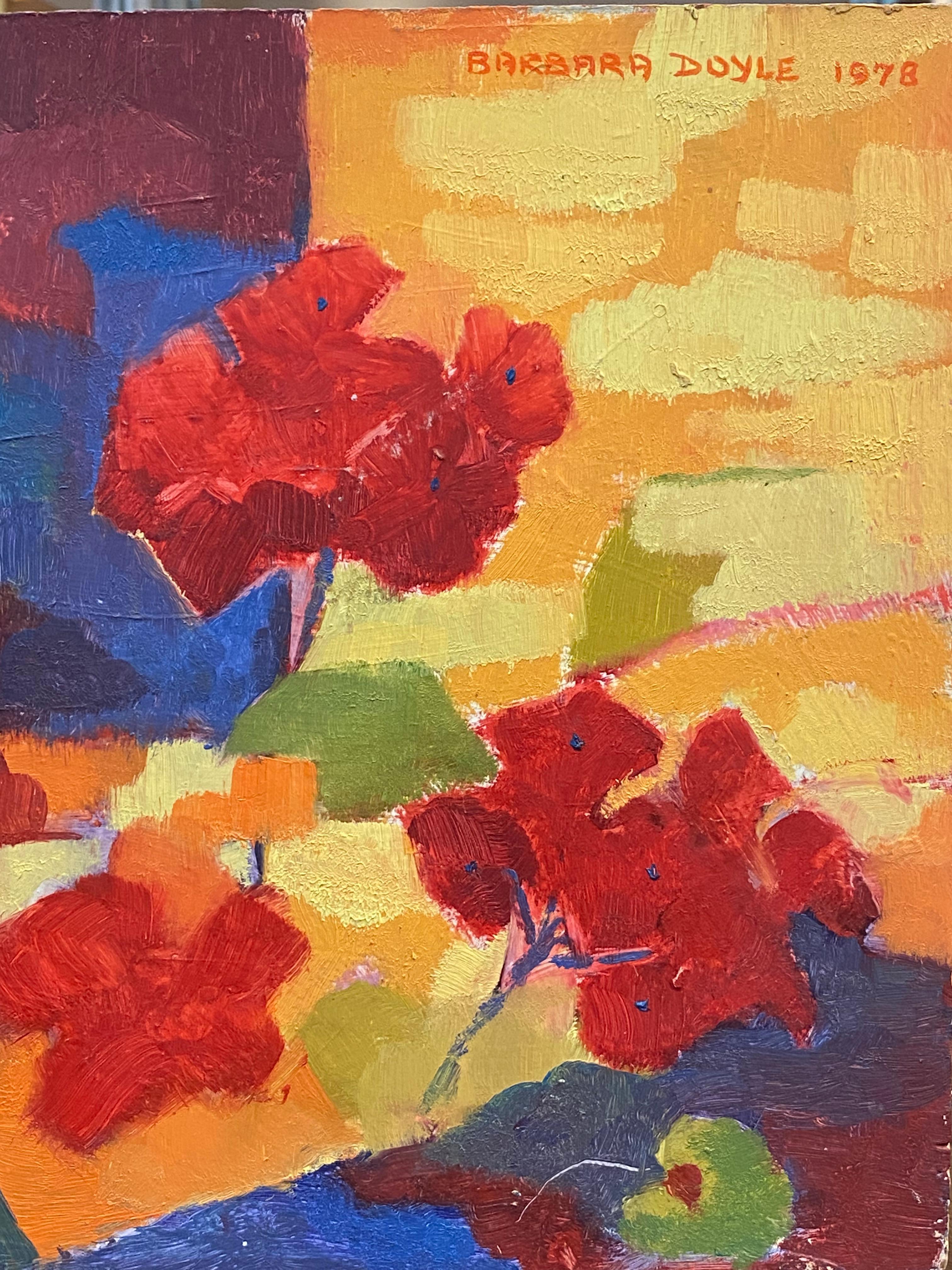 BARBARA DOYLE  1970's MODERN OIL PAINTING - Vibrant Colour Floral Abstract - Painting by Barbera Doyle