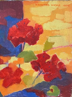 BARBARA DOYLE 1970's MODERN OIL PAINTING - Lebendige Farben Floral Abstrakt
