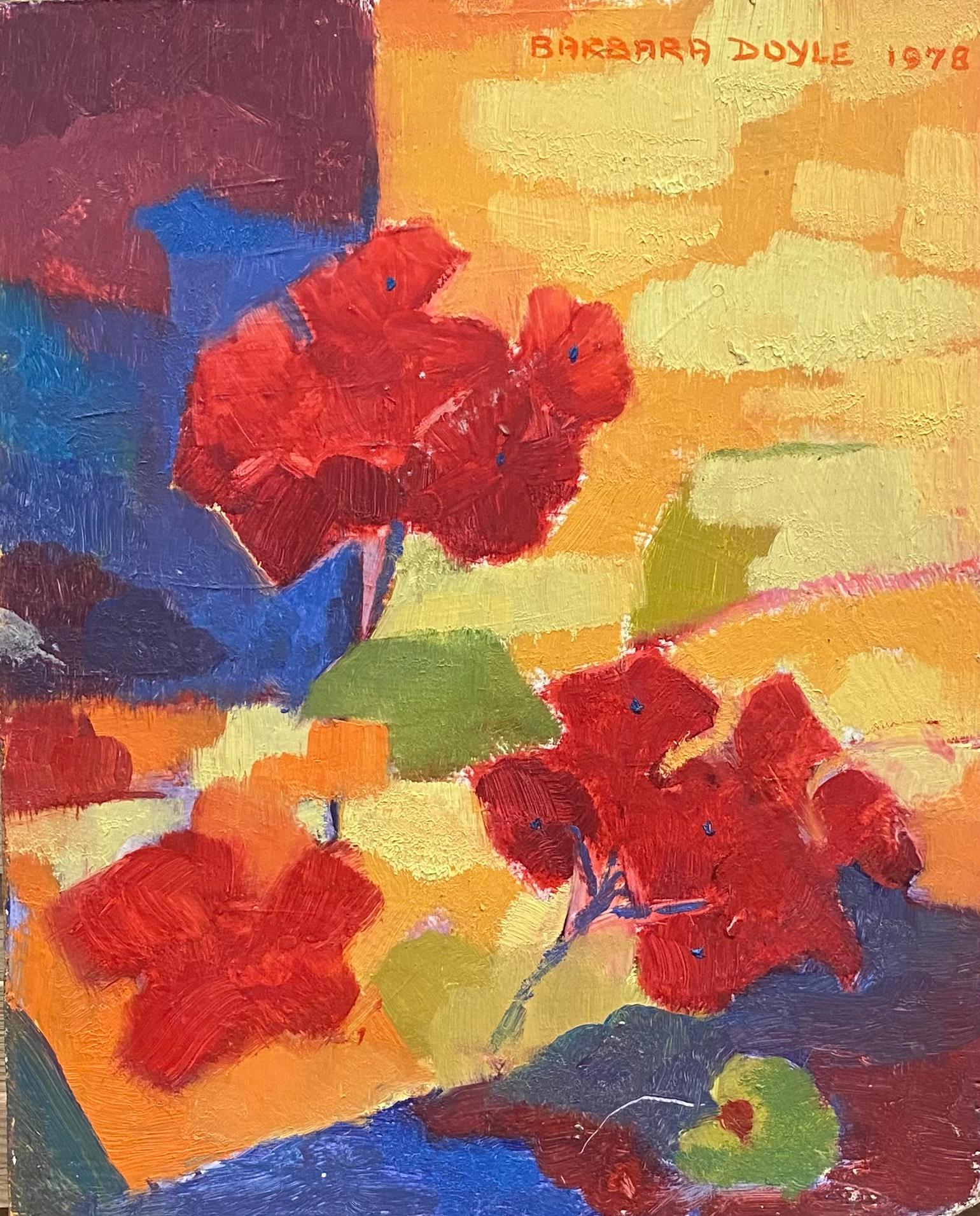 Barbera Doyle Abstract Painting - BARBARA DOYLE  1970's MODERN OIL PAINTING - Vibrant Colour Floral Abstract