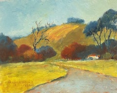 BARBARA DOYLE (B.1917) 1970's MODERN BRITISH OIL PAINTING - YELLOW LANDSCAPE