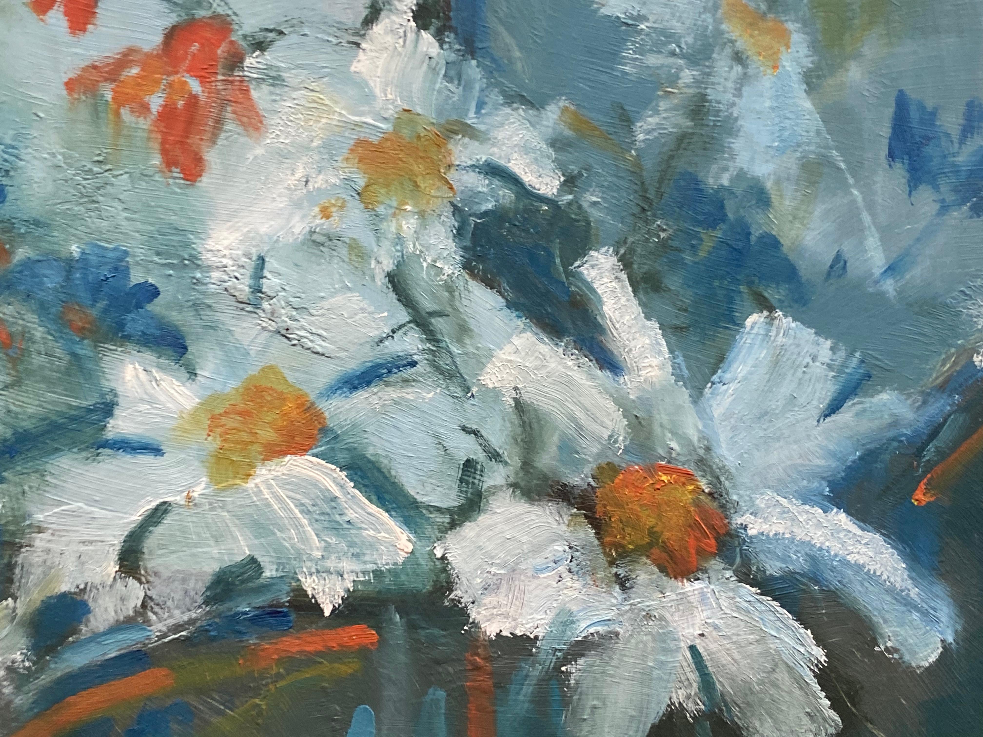 DAISIES - peinture à l'huile impressionniste d'anglaise ancienne par BARBARA DOYLE (B.1917) - Painting de Barbera Doyle