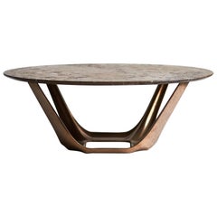 Barbera Heron Round Coffee Table, Modern Solid Bronze Base with Stone Top