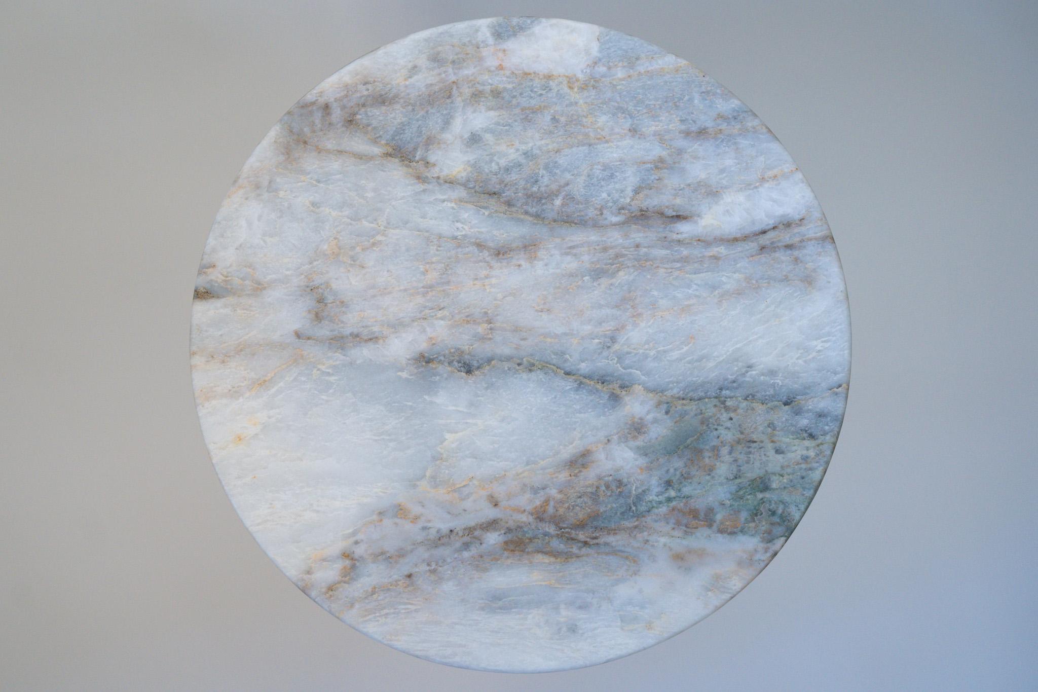 Post-Modern BARBERA Molecule Side Table with Solid Bronze Base and Green Fantasy Marble Top