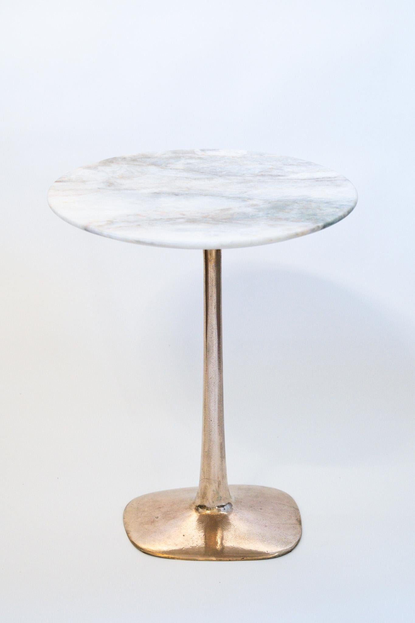 Cast BARBERA Molecule Side Table with Solid Bronze Base and Green Fantasy Marble Top