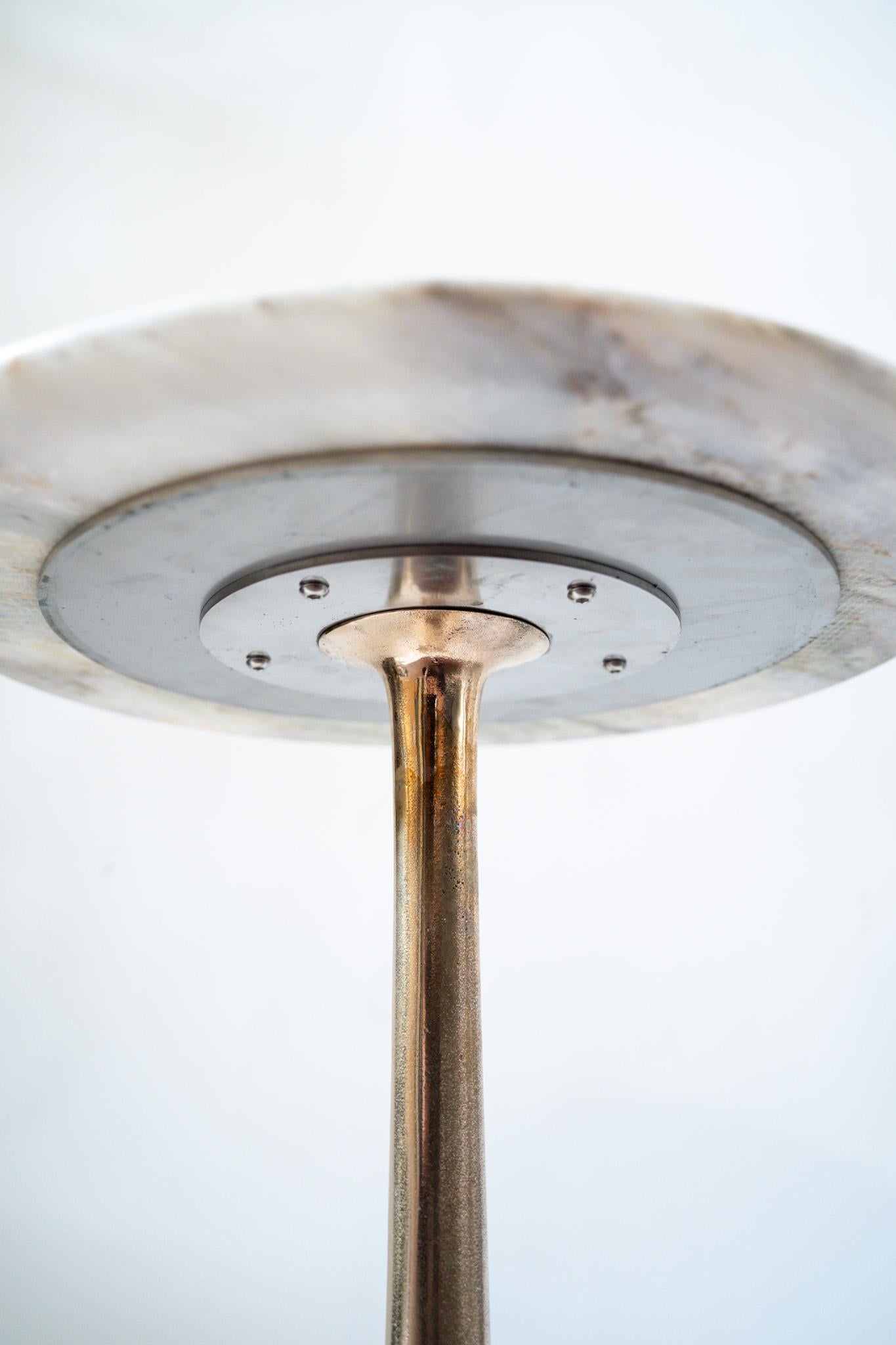 BARBERA Molecule Side Table with Solid Bronze Base and Green Fantasy Marble Top In New Condition In Melbourne, Victoria