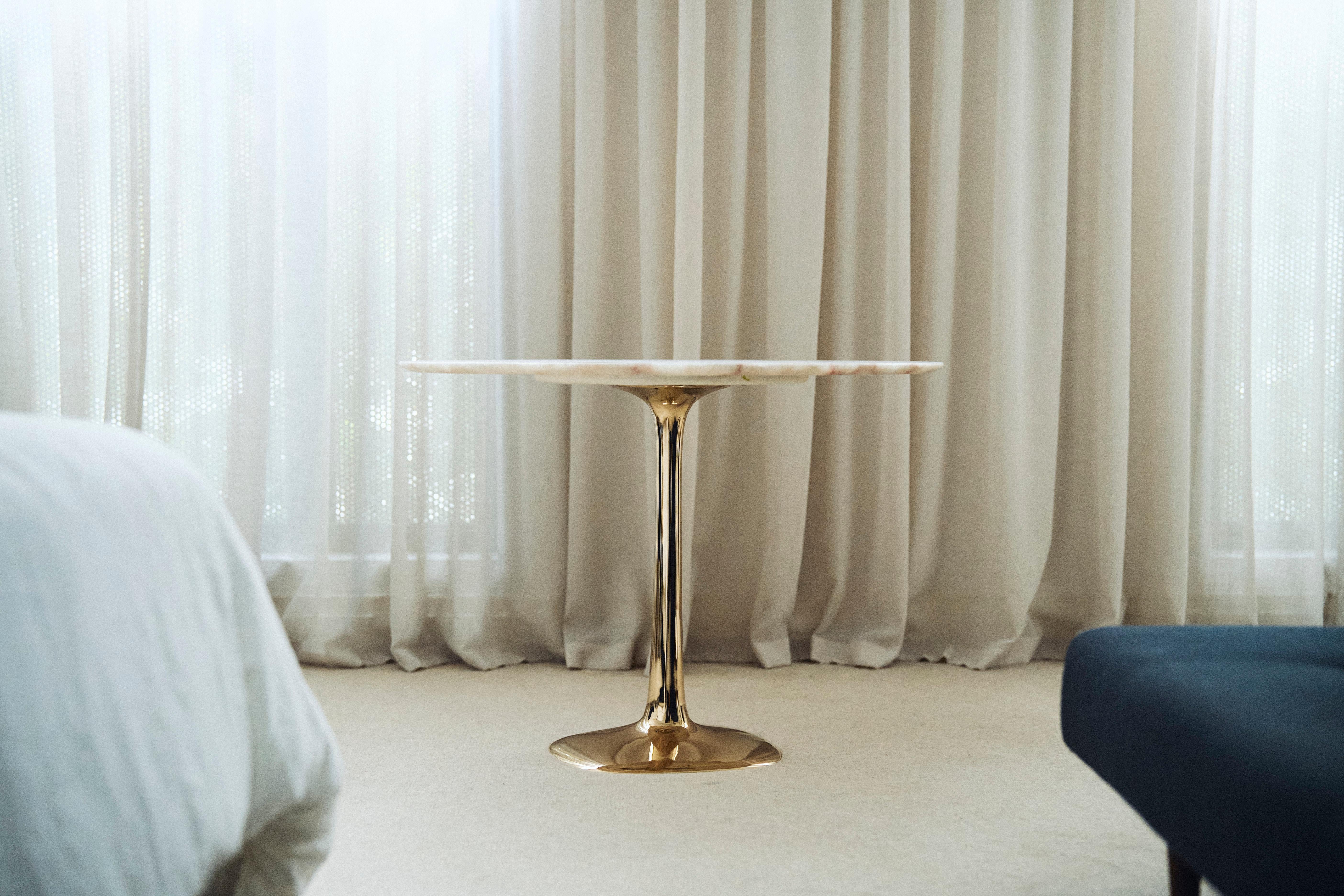 Post-Modern Barbera 'Molecule' Table, Modern Solid Bronze Base with Stone Top For Sale