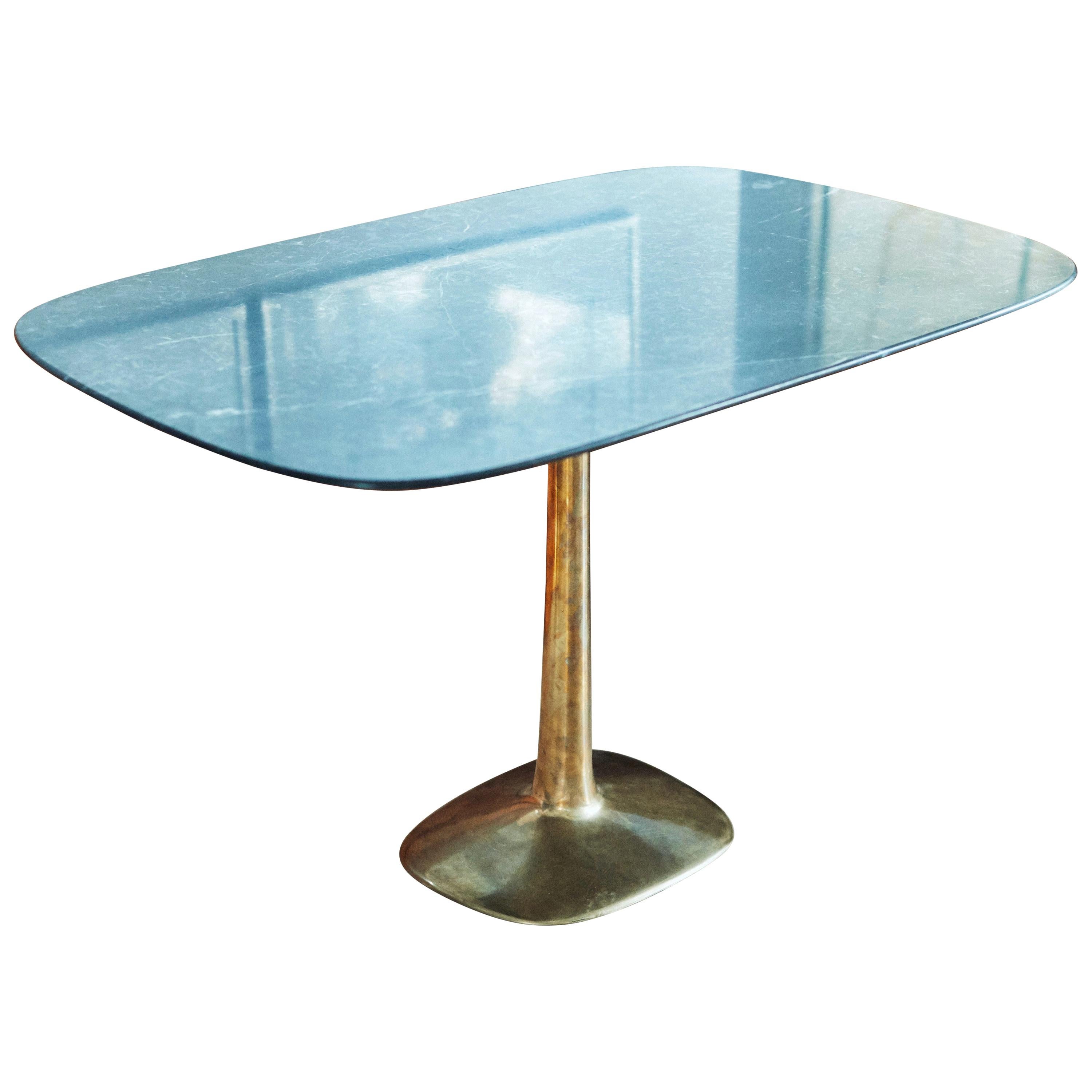 Barbera 'Molecule' Table, Modern Solid Bronze Base with Stone Top