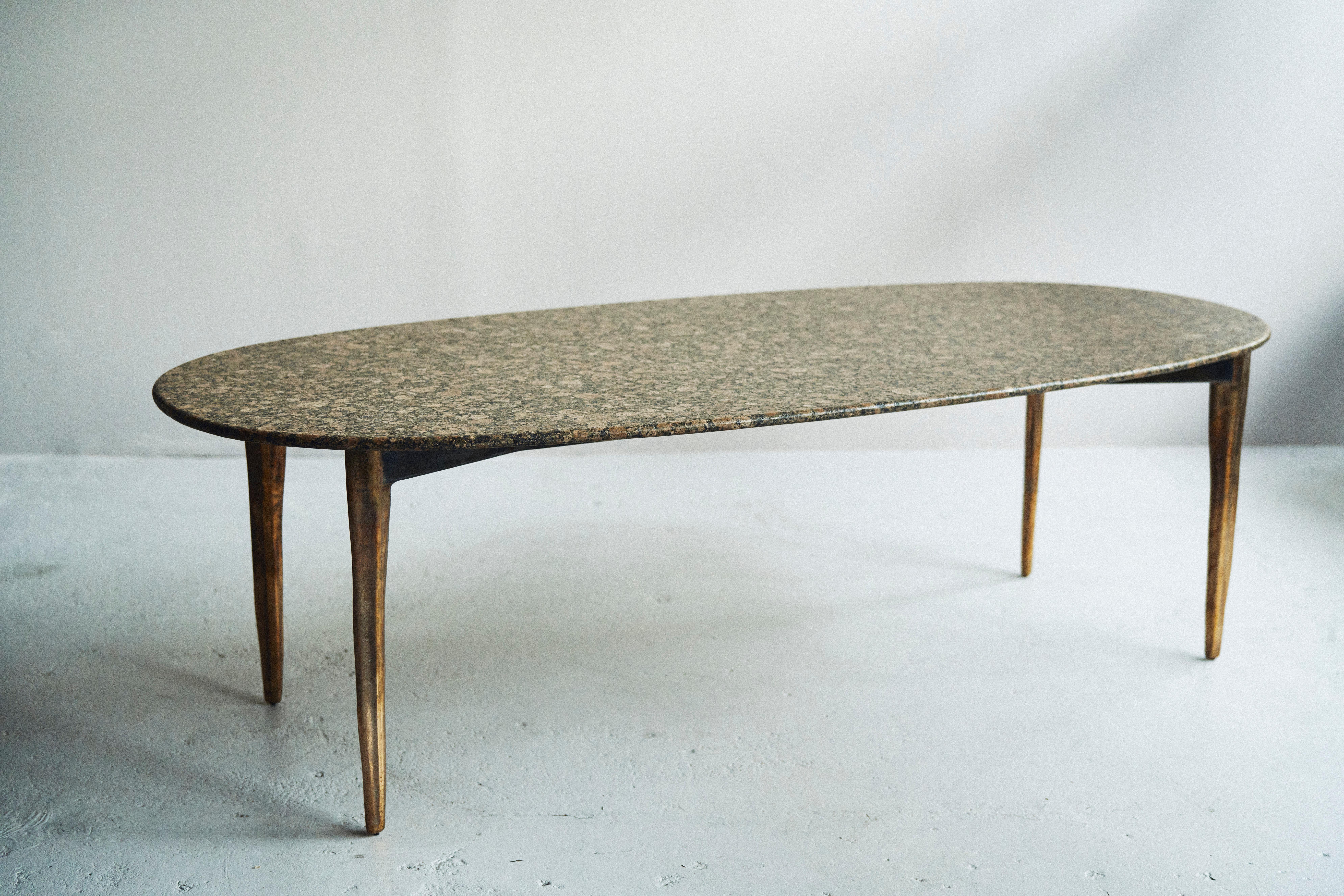 Barbera 'OSSO' Oval Dining Table, Modern Solid Bronze Base with Stone Top For Sale 6