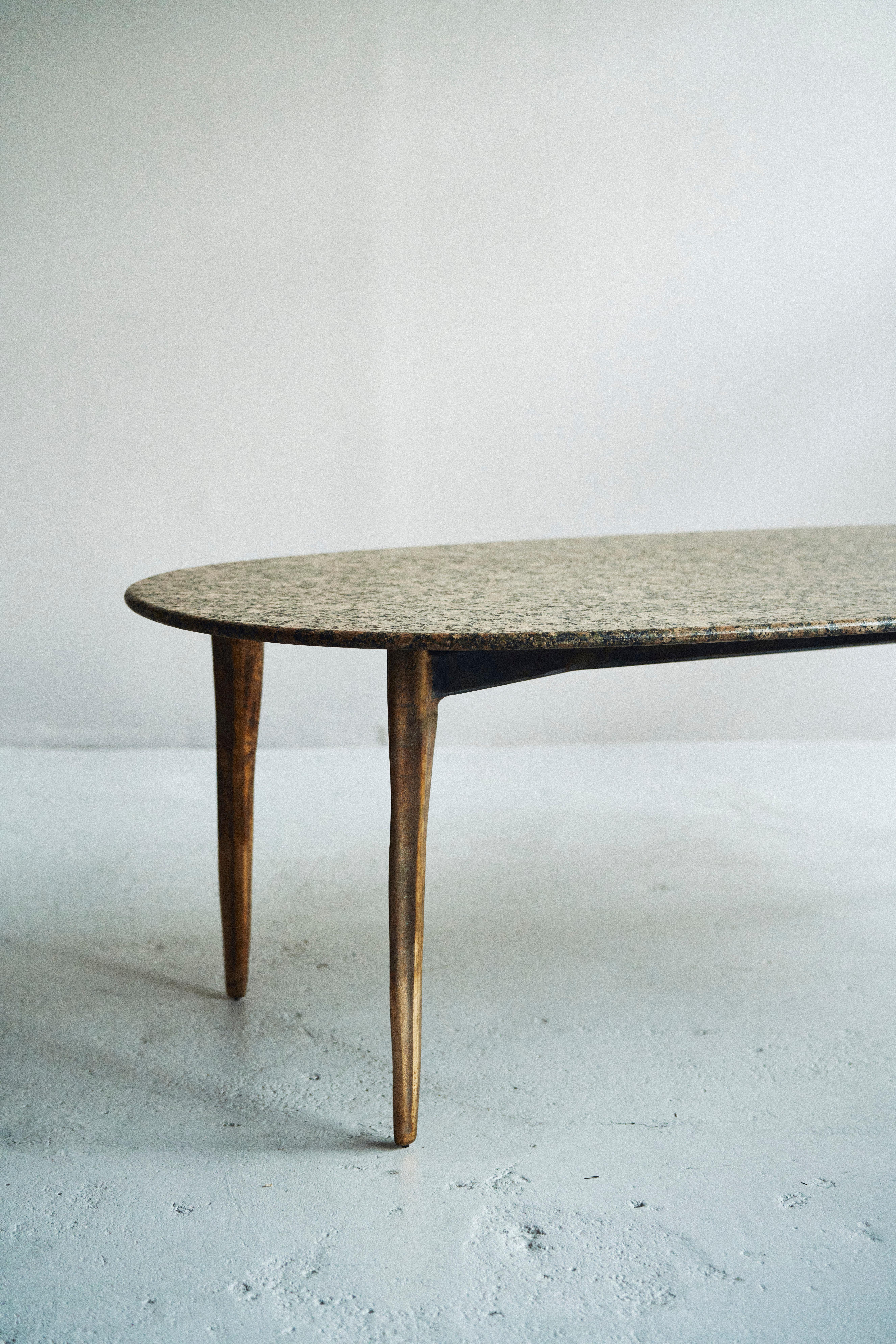 Barbera 'OSSO' Oval Dining Table, Modern Solid Bronze Base with Stone Top For Sale 7