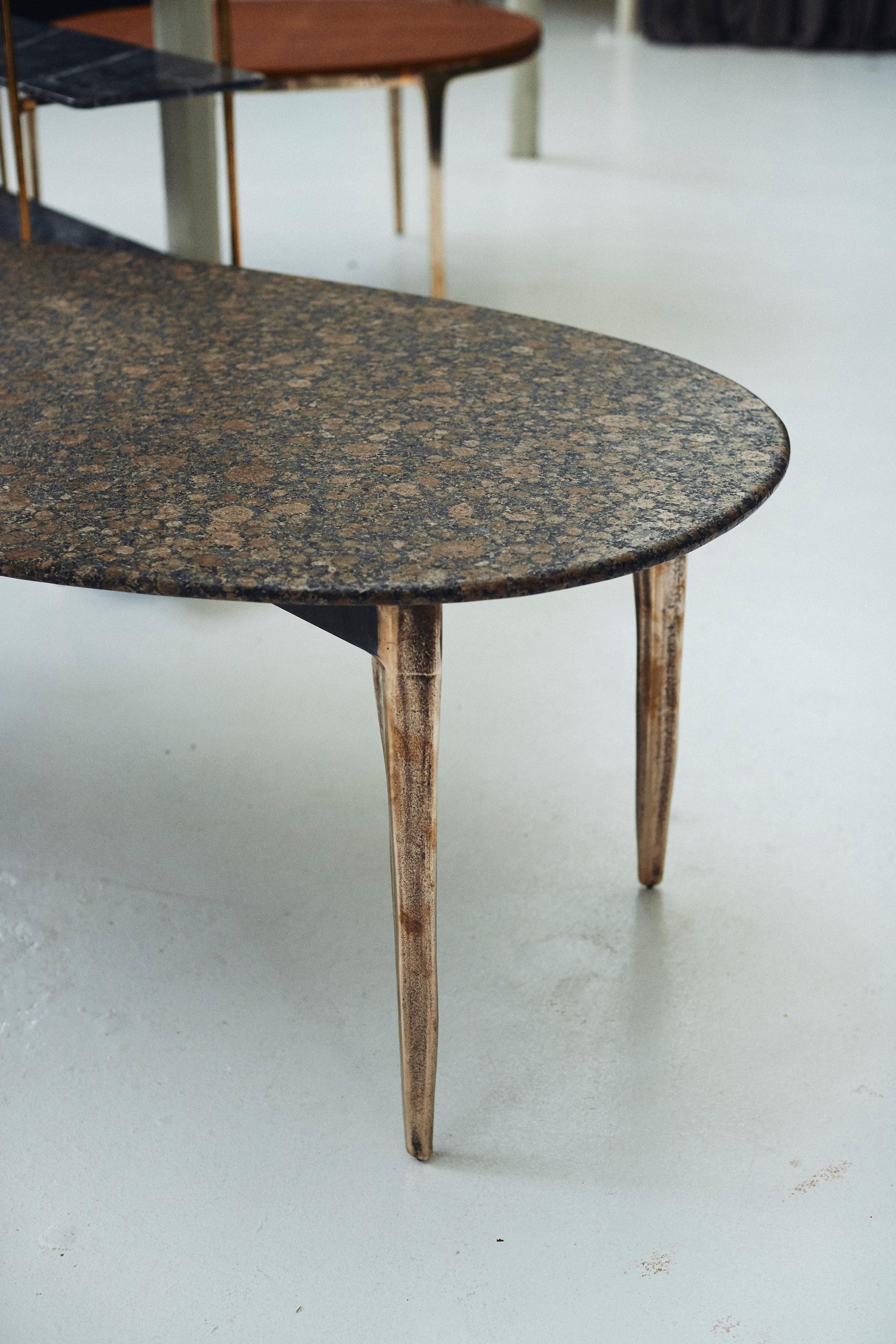 Post-Modern Barbera 'OSSO' Oval Dining Table, Modern Solid Bronze Base with Stone Top For Sale