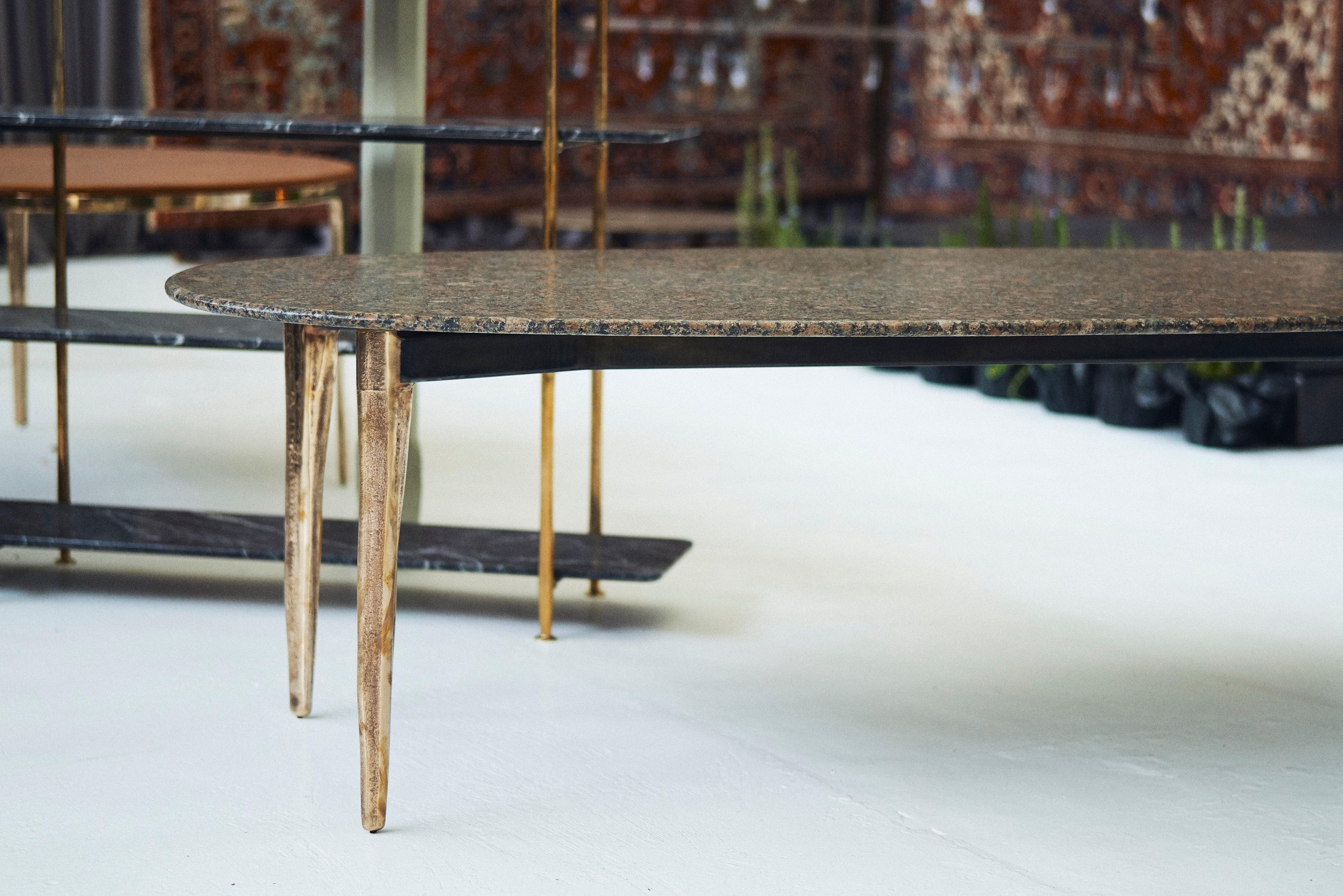 Blackened Barbera 'OSSO' Oval Dining Table, Modern Solid Bronze Base with Stone Top For Sale